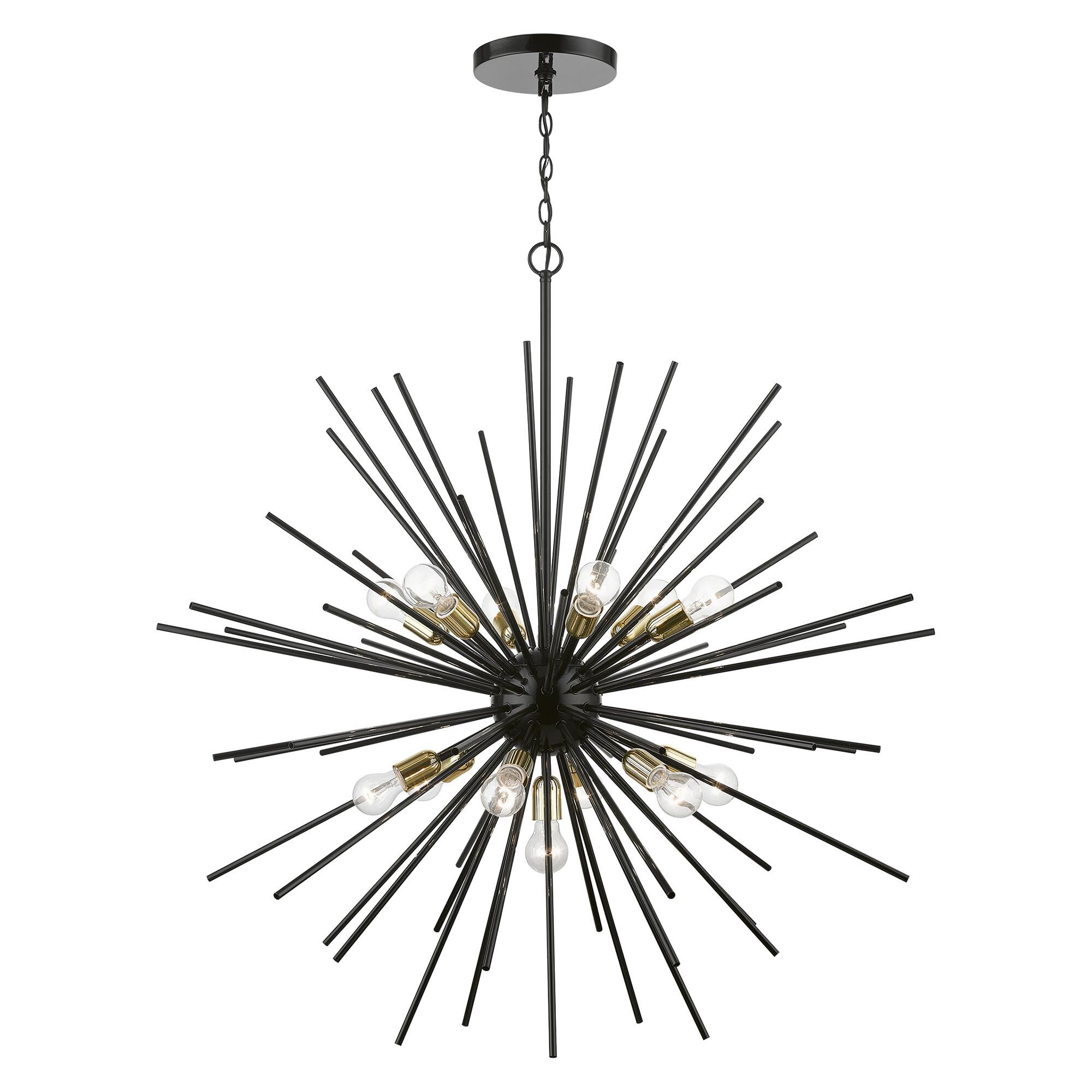 Shown in Shiny Black with Polished Brass Accents finish and Iron Pipe Rods shade