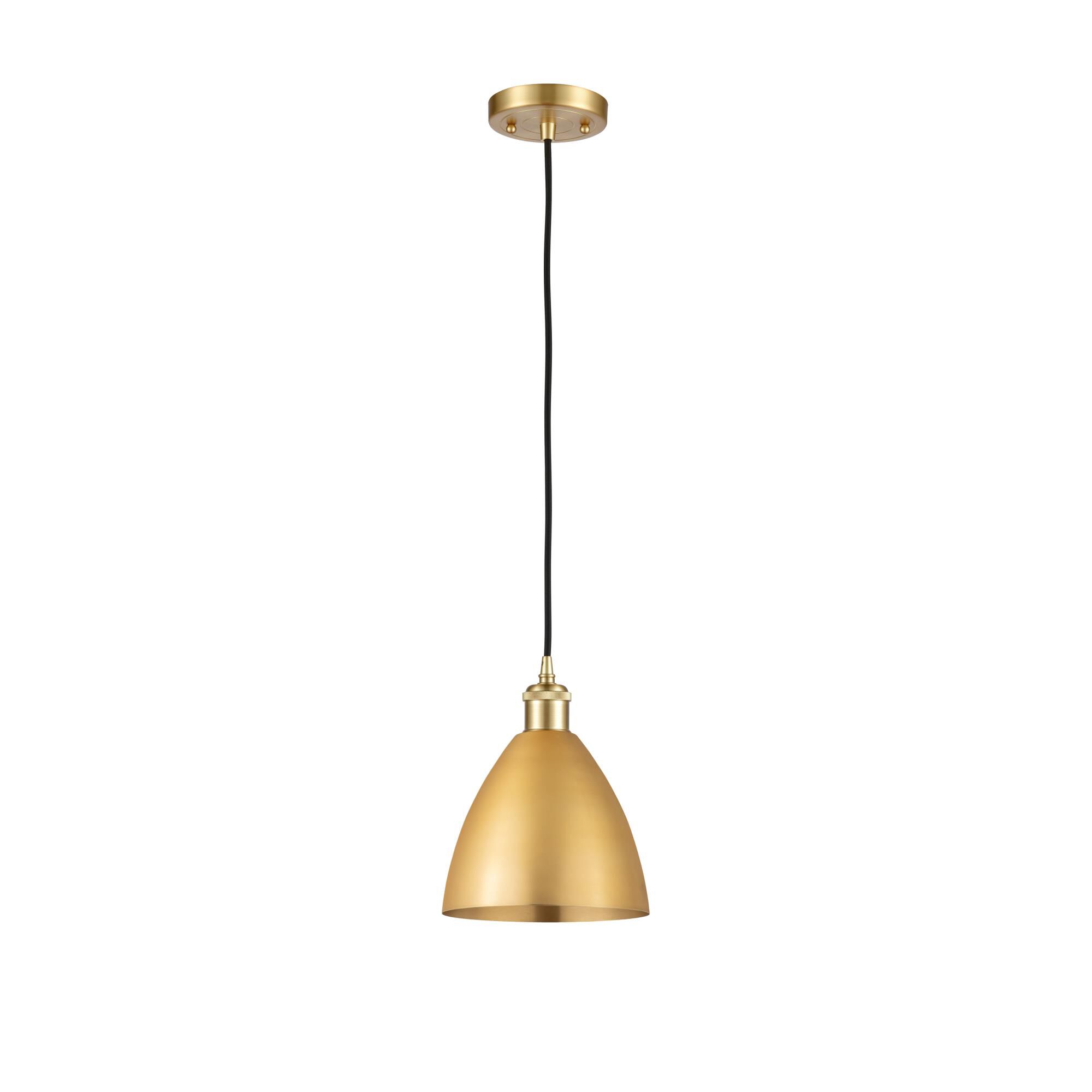 Shown in Satin Gold finish and Matte Black Ballston Dome shade