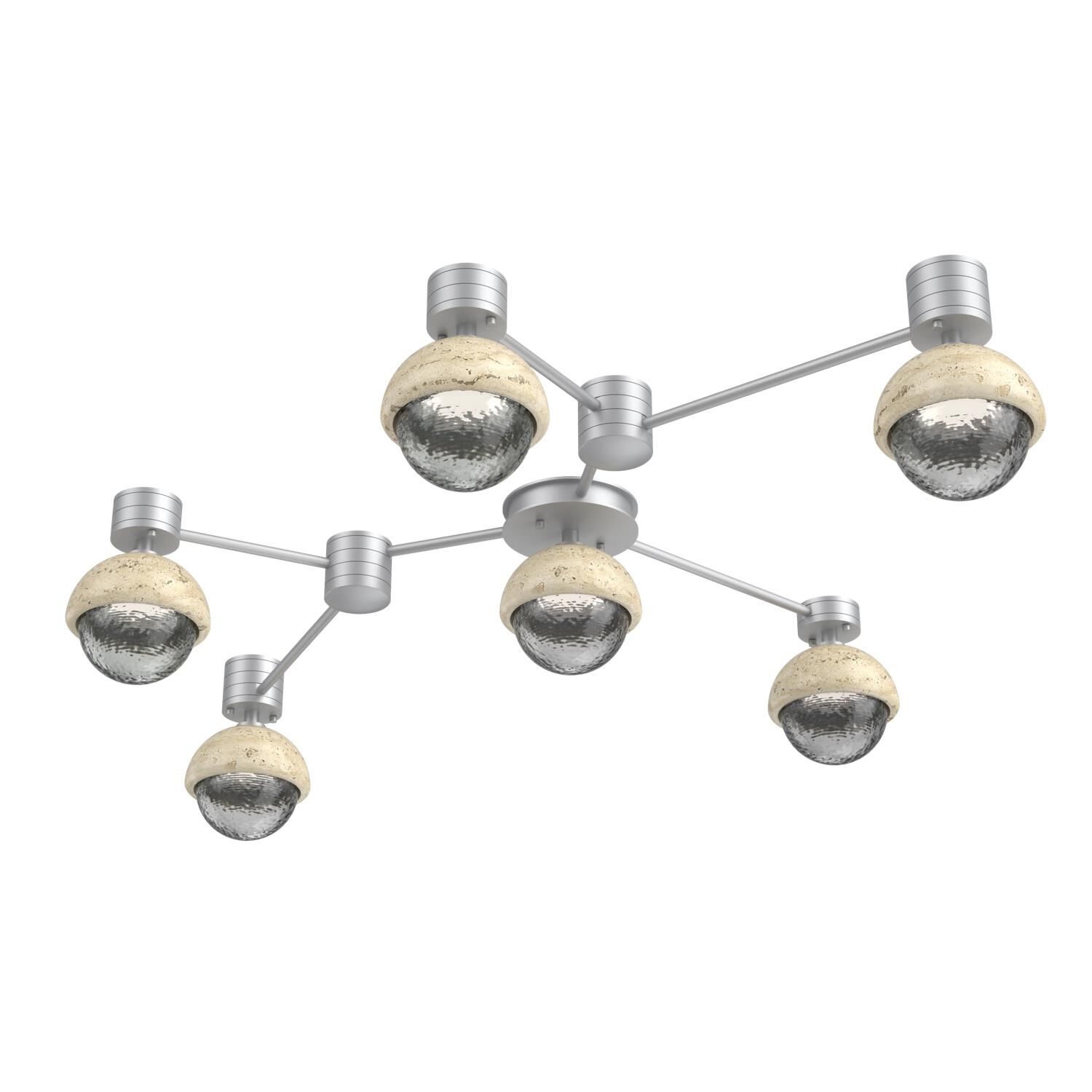Shown in Classic Silver finish and Smoke glass and Travertine Stone accent