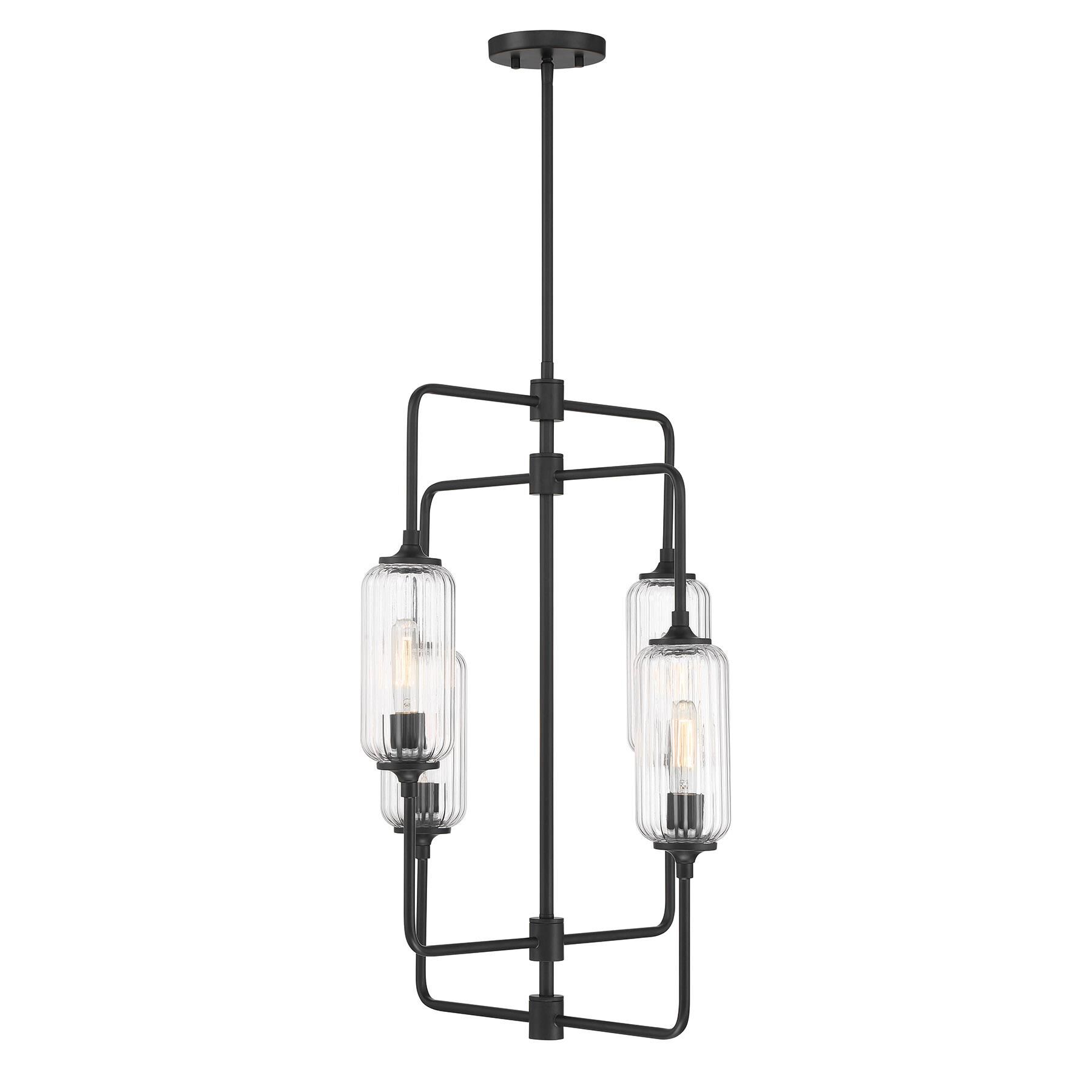 Shown in Matte Black finish and Clear Ribbed glass