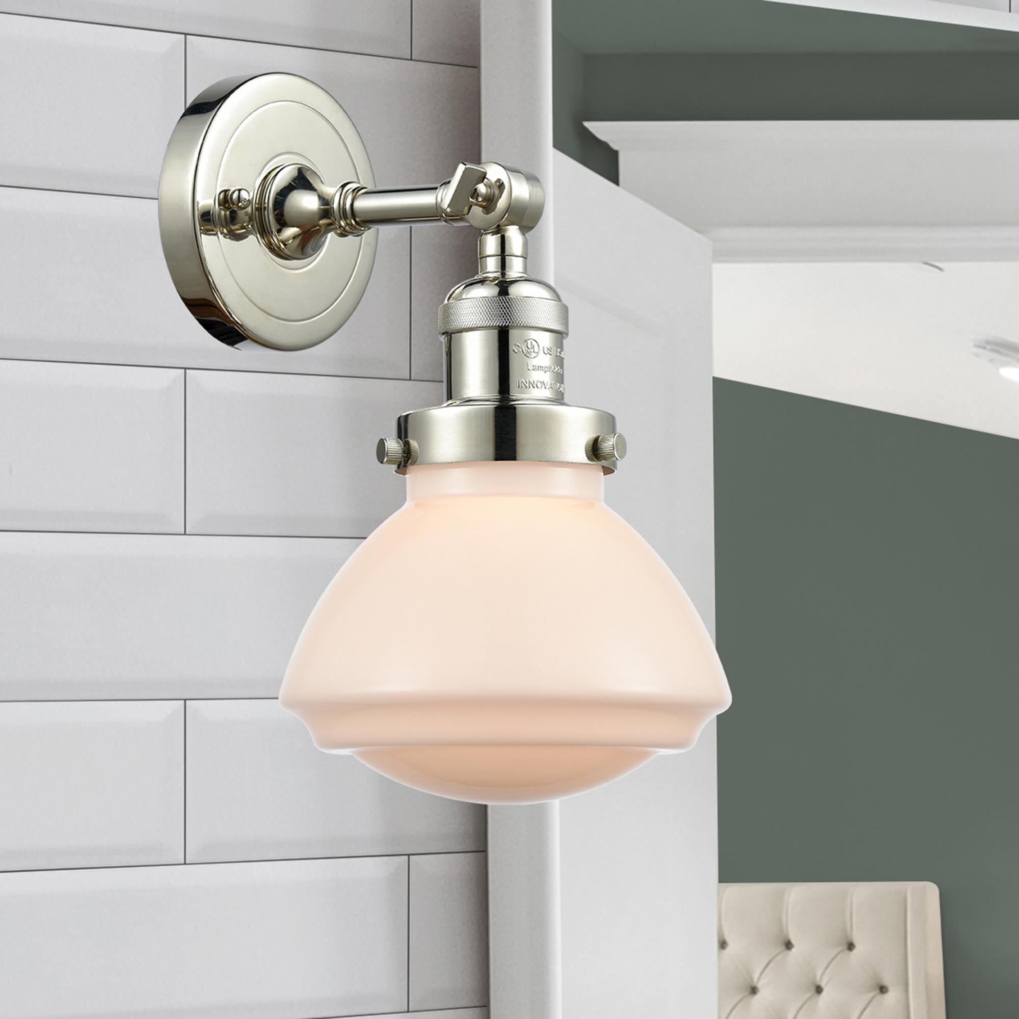 Shown in Polished Nickel finish and Bell glass and Glass shade and Bulb Tint - Amber accent