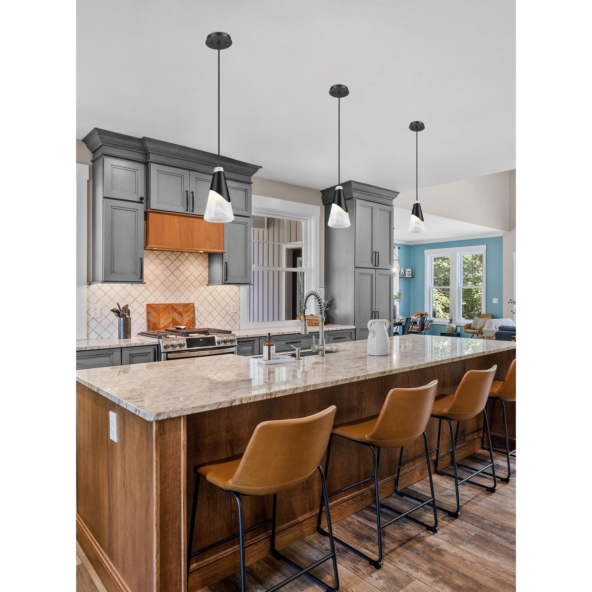 Shown in Matte Black finish and White Swirl glass and White Swirl shade