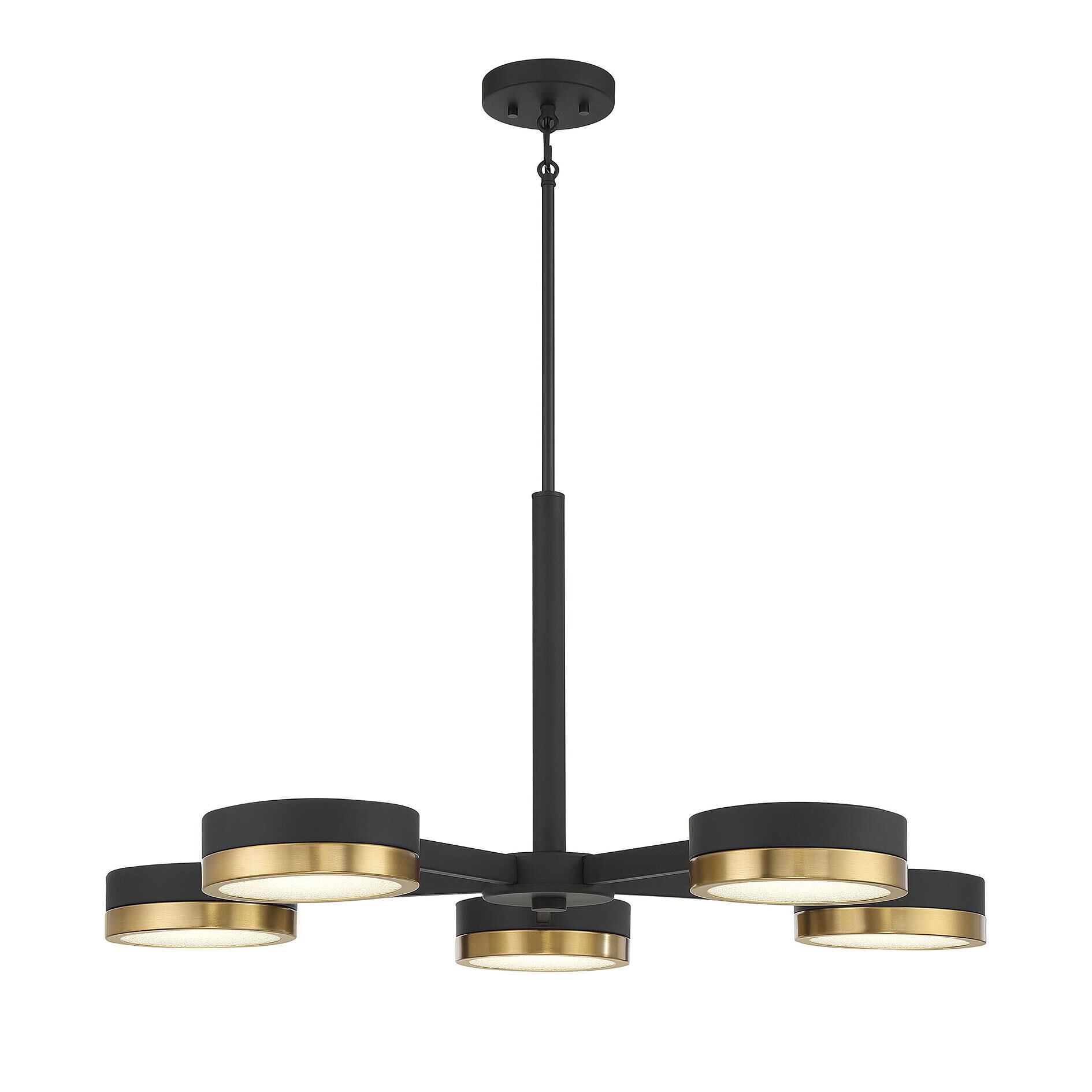 Shown in Matte Black With Warm Brass Accents finish and Crushed Crystal Diffuser glass and Glass shade