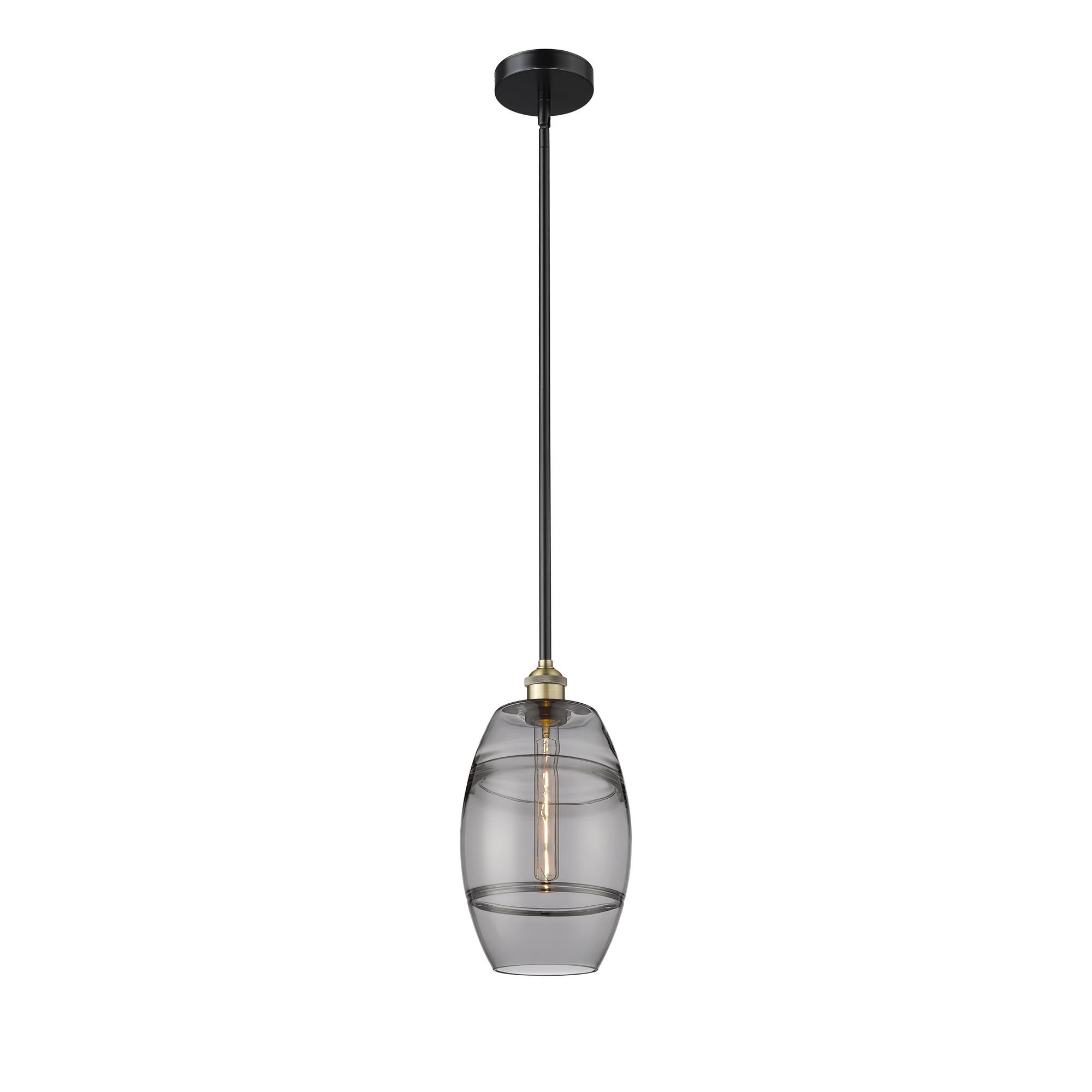 Shown in Black Antique Brass finish and Light Smoke glass
