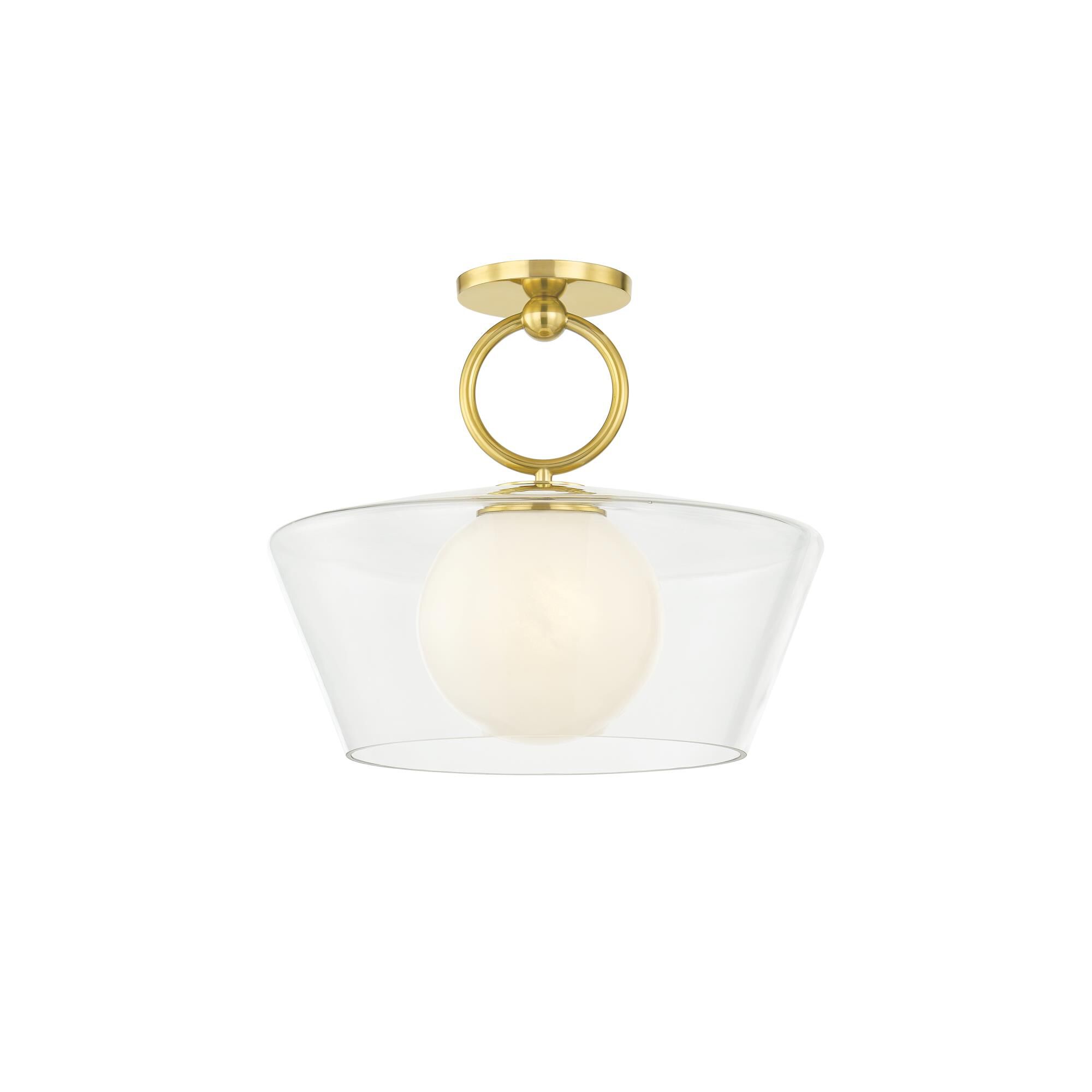 Shown in Aged Brass finish and Clear glass