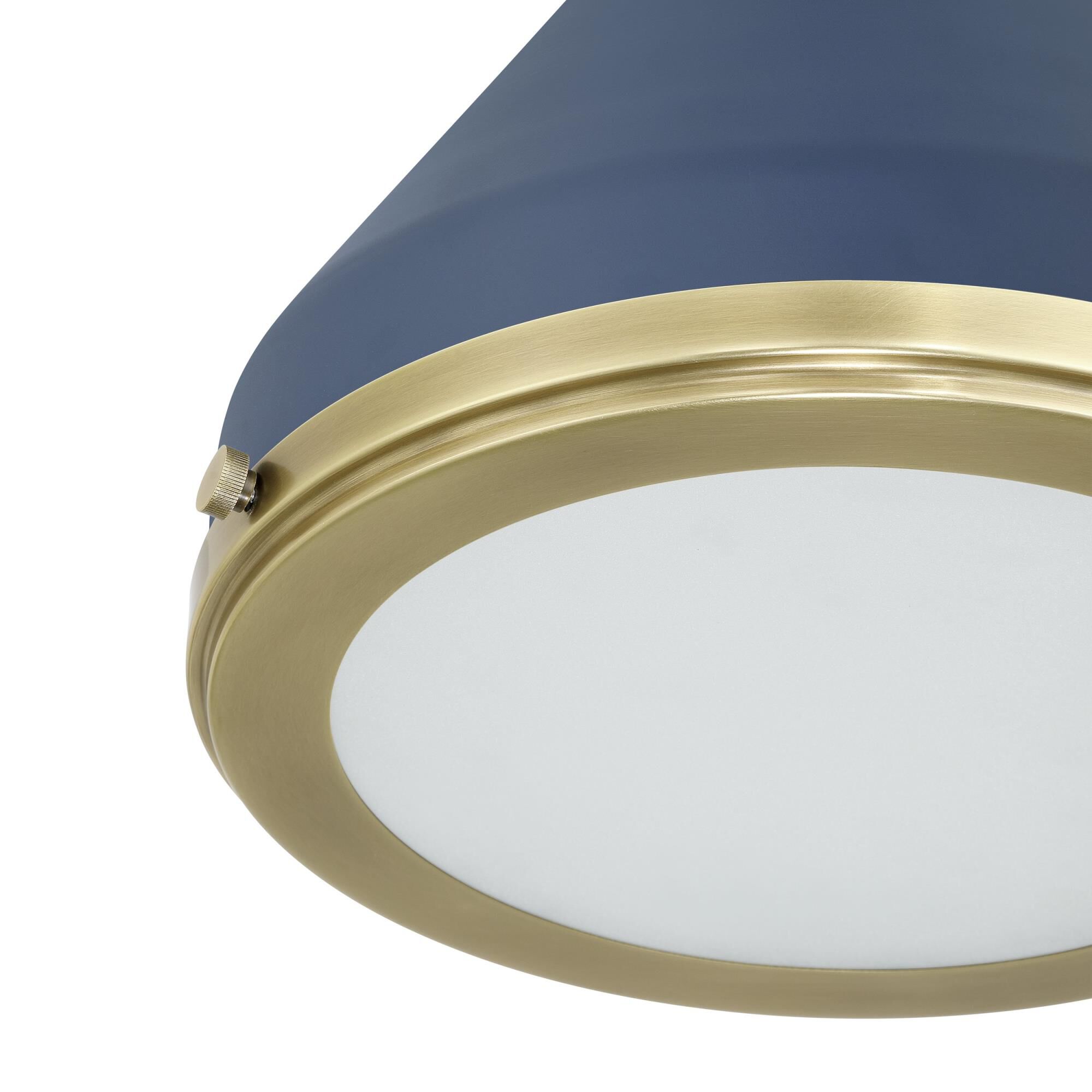 Shown in Natural Brass finish and Etched glass and Natural Brass, Matte Blue shade