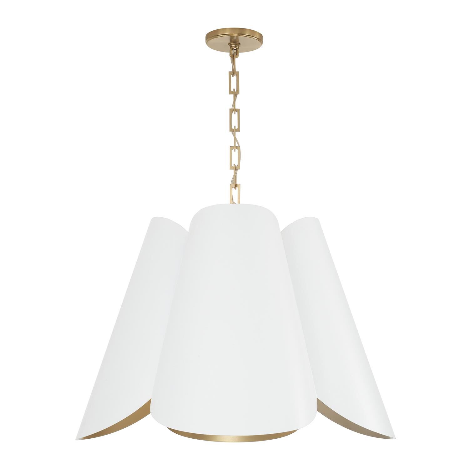 Shown in Matte Brass And White finish and White Metal  With Painted Matte Brass Interior shade