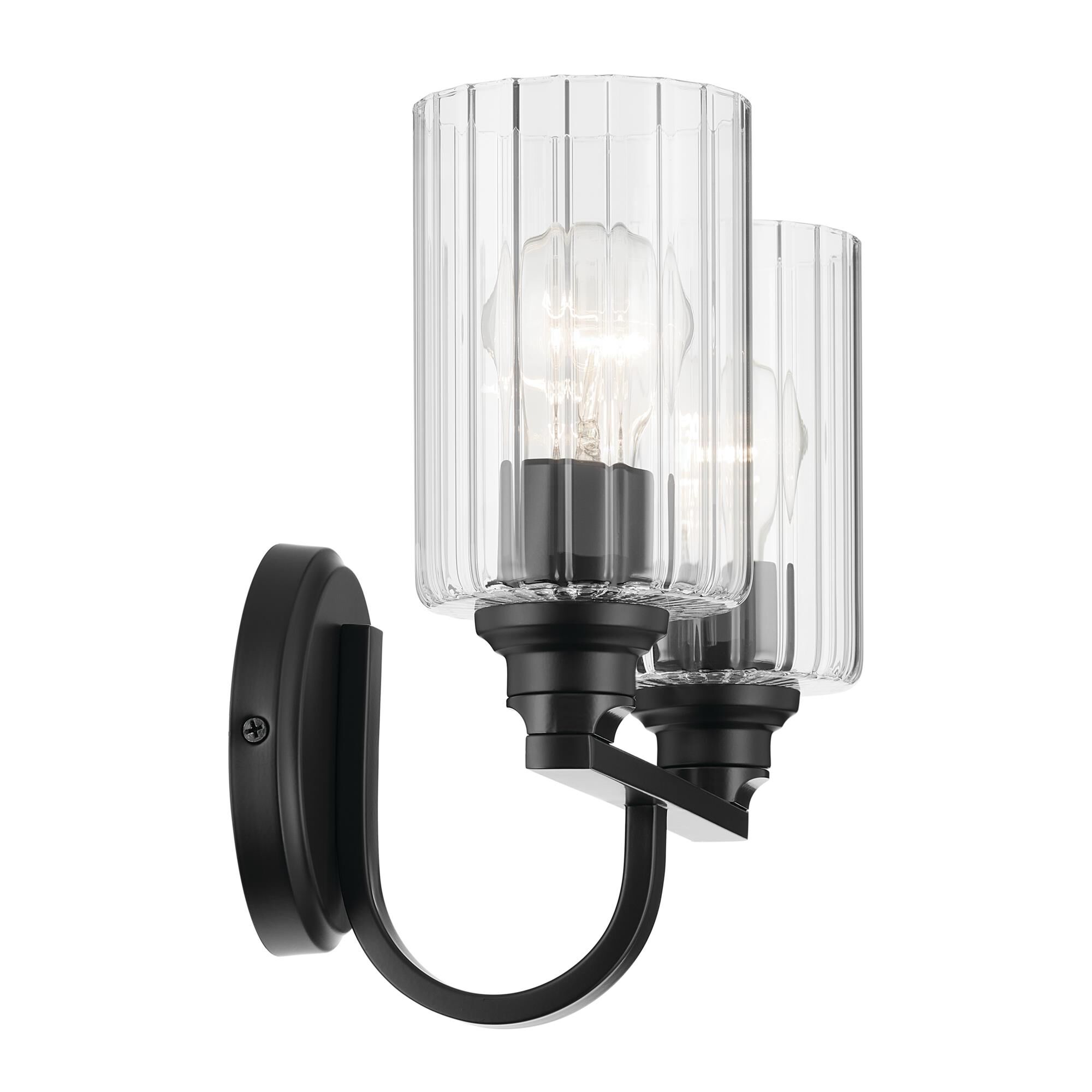 Shown in Black finish and Clear Fluted glass