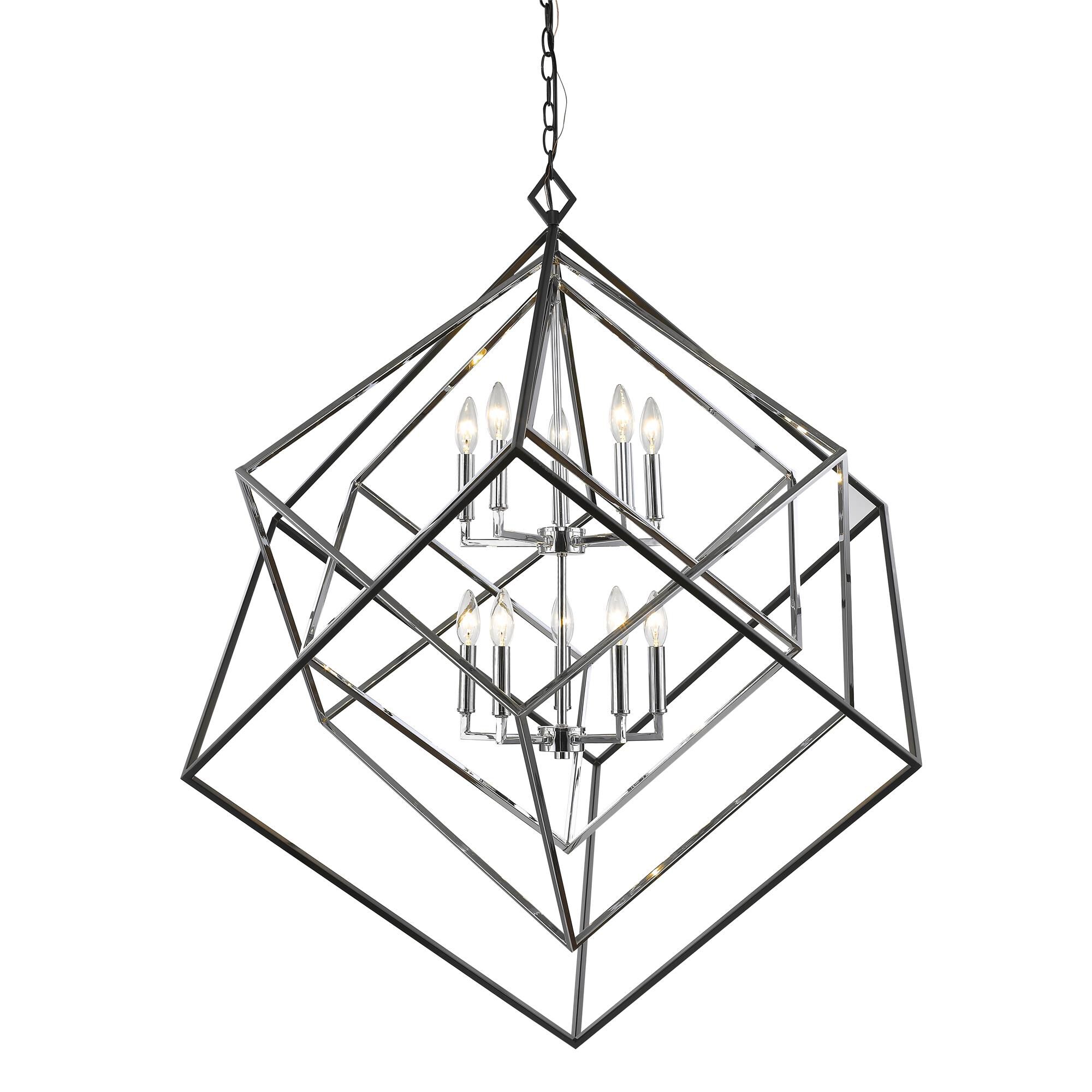 Shown in Chrome + Matte Black finish and --- glass and --- shade