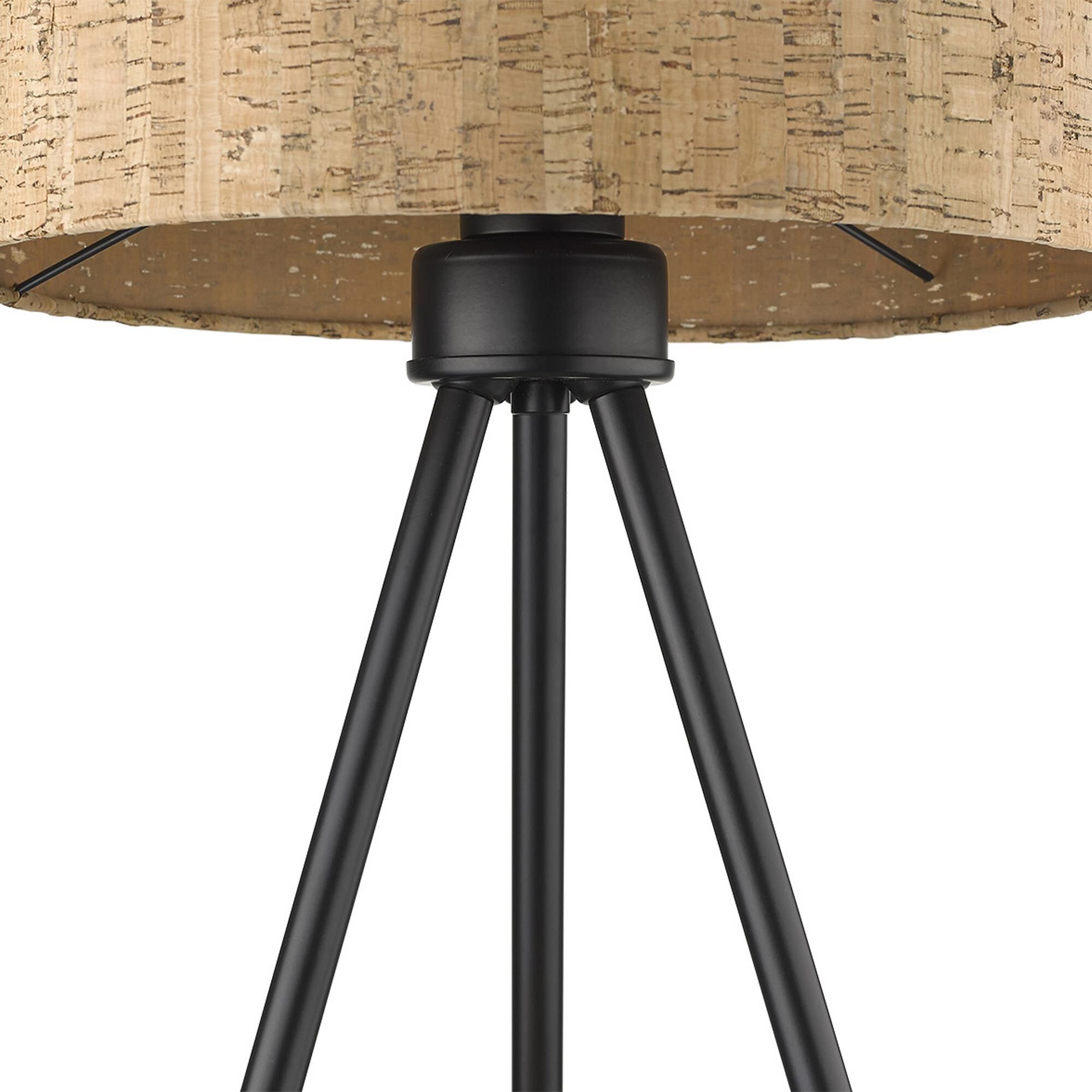 Shown in Matte Black finish and Cork glass and Cork Drum shade