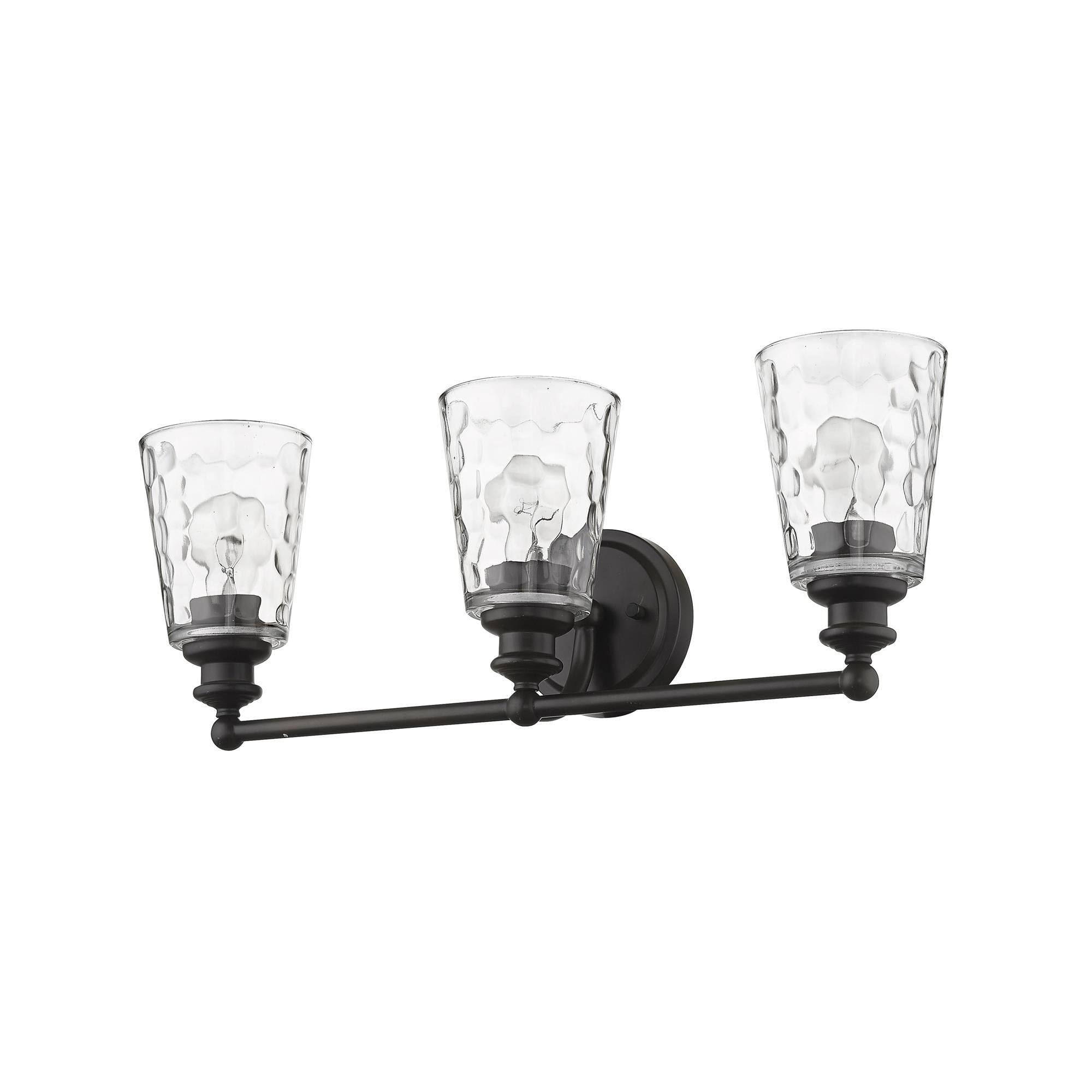 Shown in Oil-Rubbed Bronze finish and Clear glass and Clear, Optic Cone Shaped Glass shade