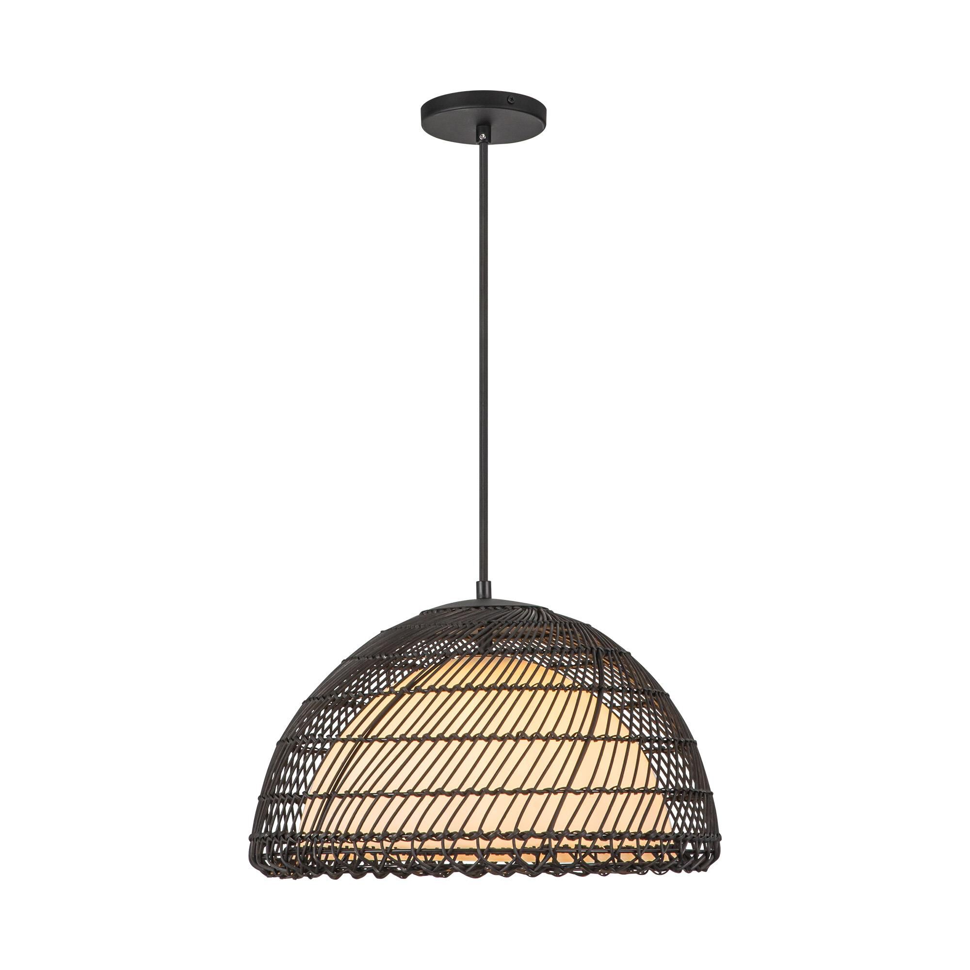 Shown in Brushed Gold/Opal Glass|matte Black/Opal Glass finish and Opal glass and Rattan shade