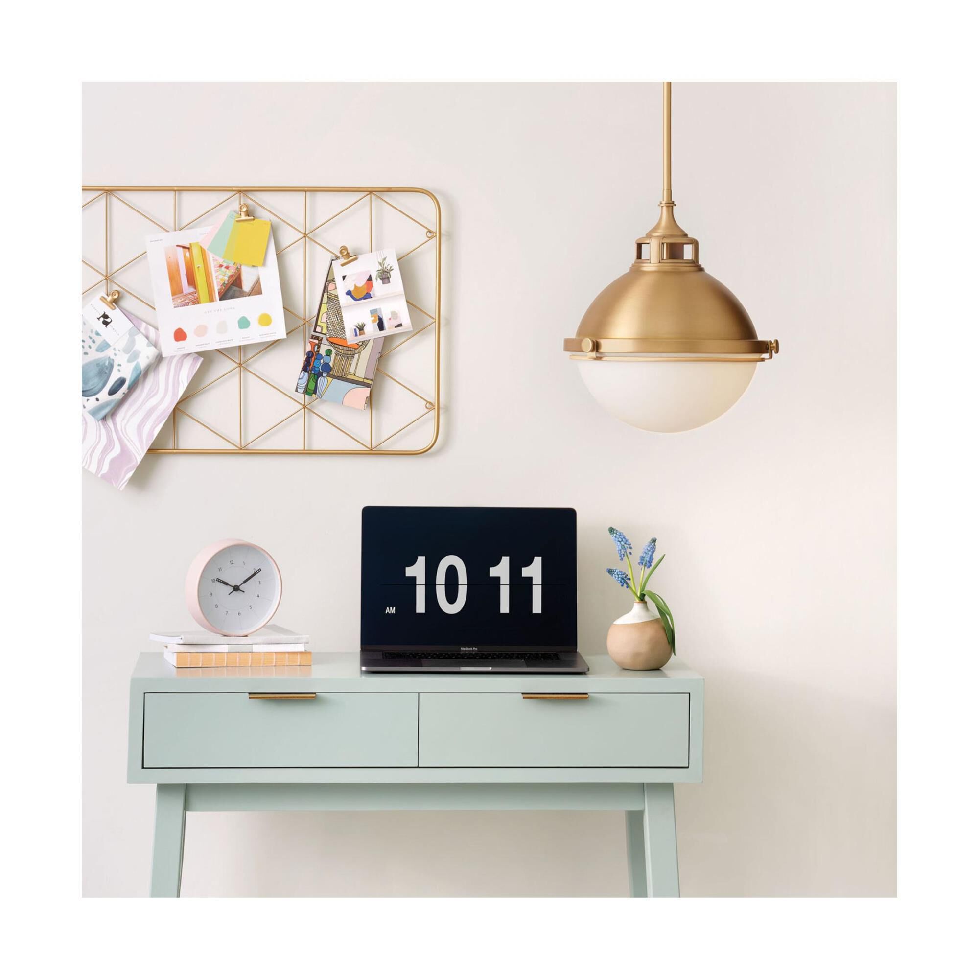 Shown in Satin Brass finish and Etched Opal glass