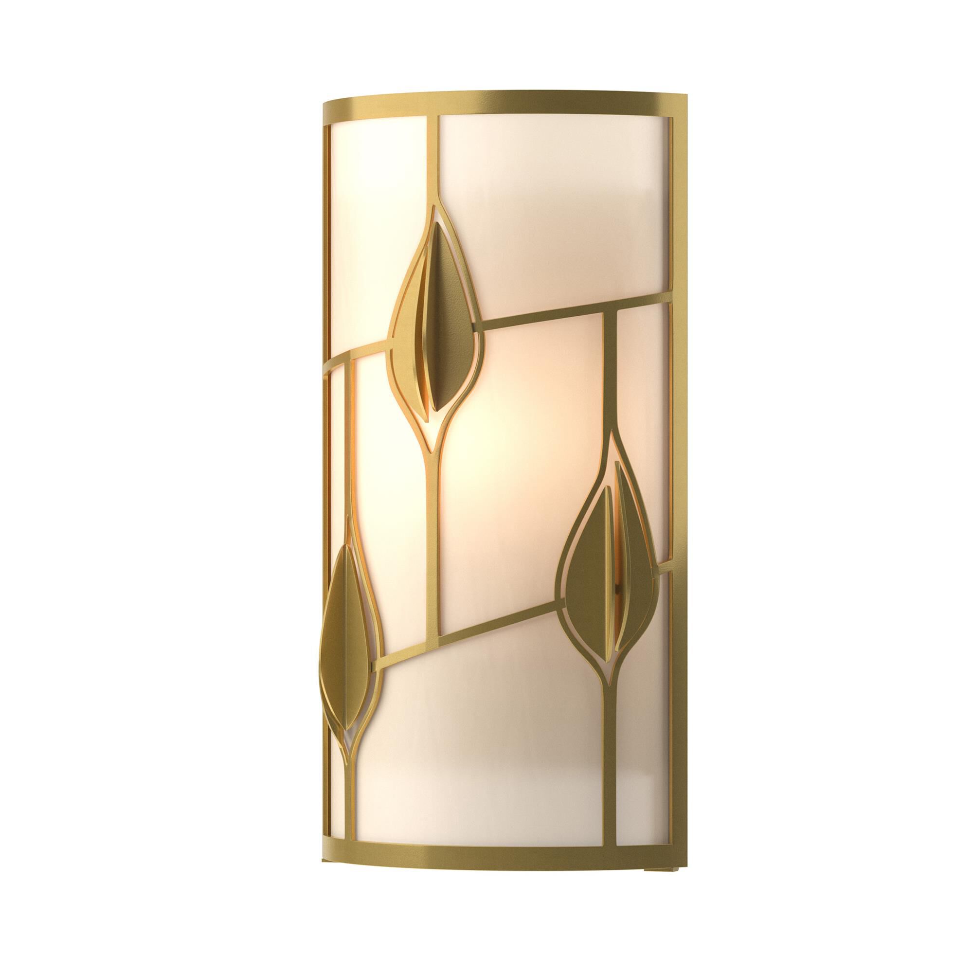 Shown in Modern Brass finish and White Art glass