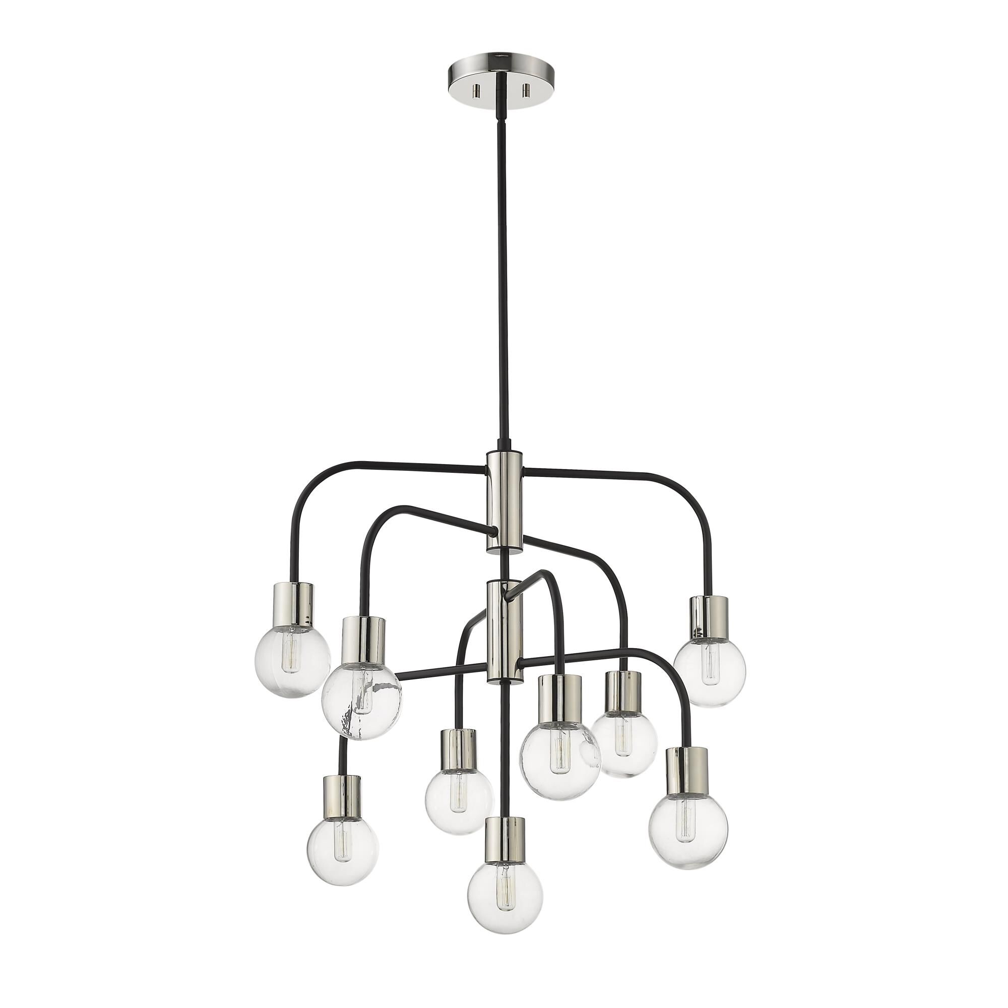 Shown in Matte Black + Polished Nickel finish and Glass shade