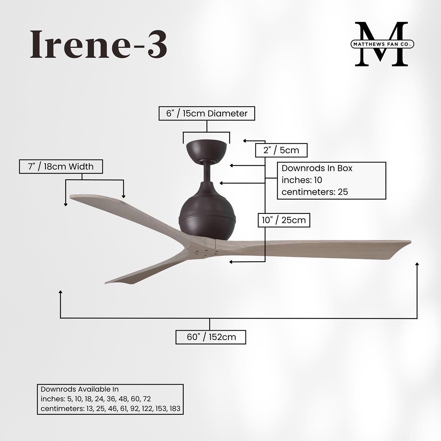 Irene 60 Inch 3 Blade Ceiling Fan by Matthews Fan Company