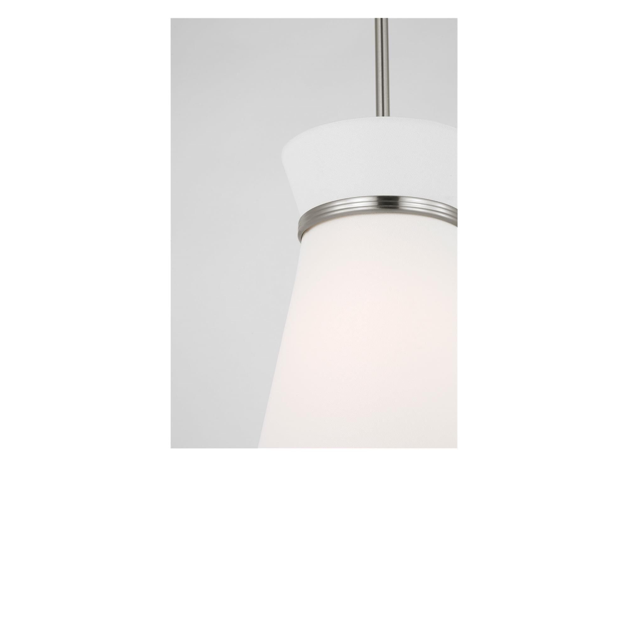 Shown in Brushed Nickel finish and White Linen shade