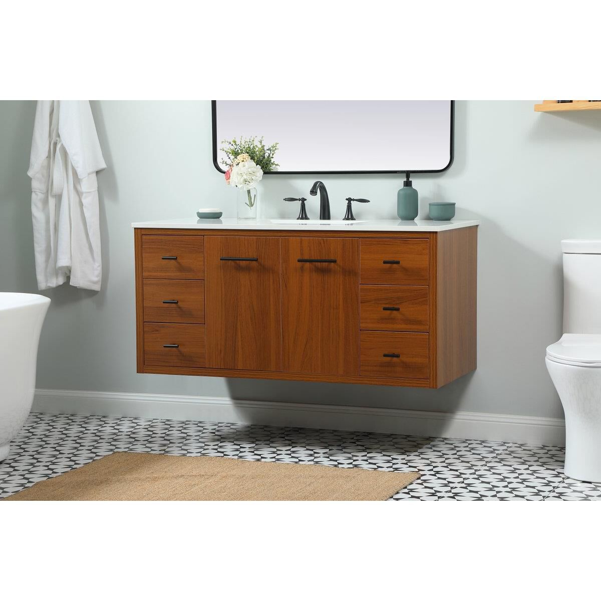 Shown in Teak finish and No Backsplash accent