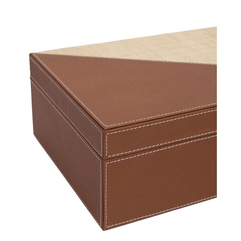 Leather & Raffia Accent Box Set of 2 by Currey & Company