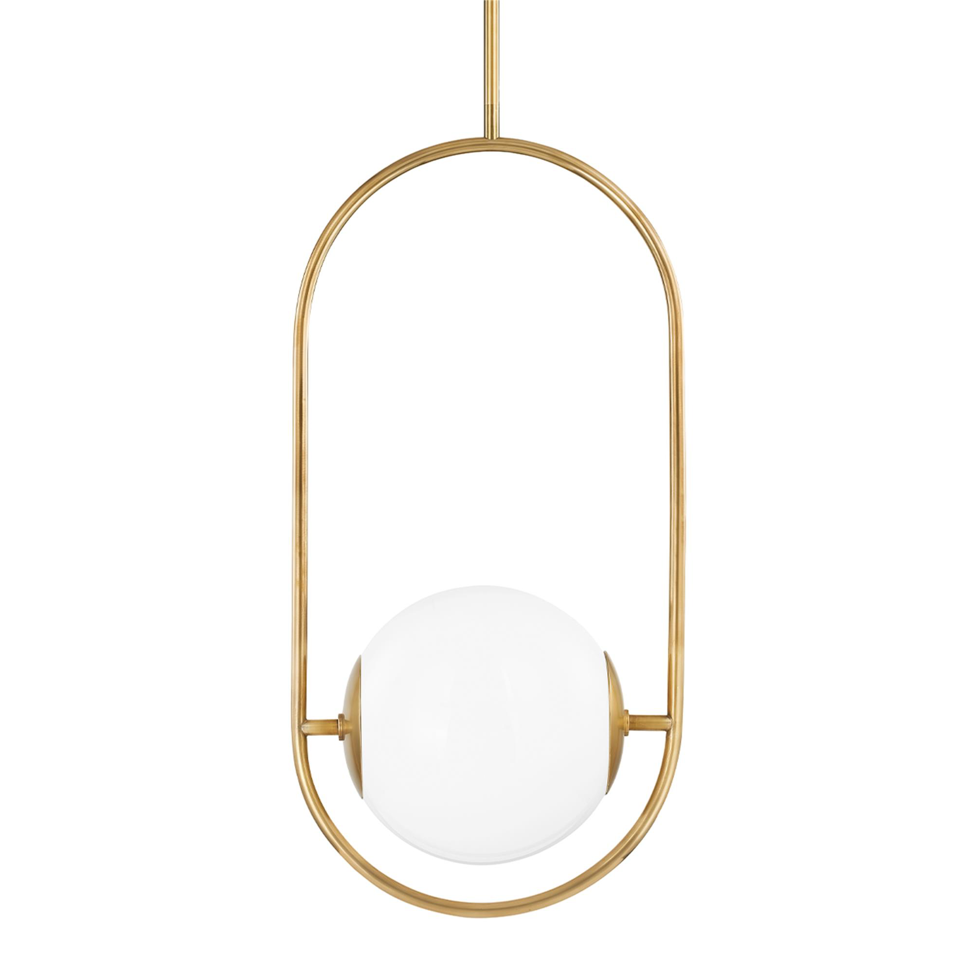 Shown in Vintage Brass finish and Opal White glass