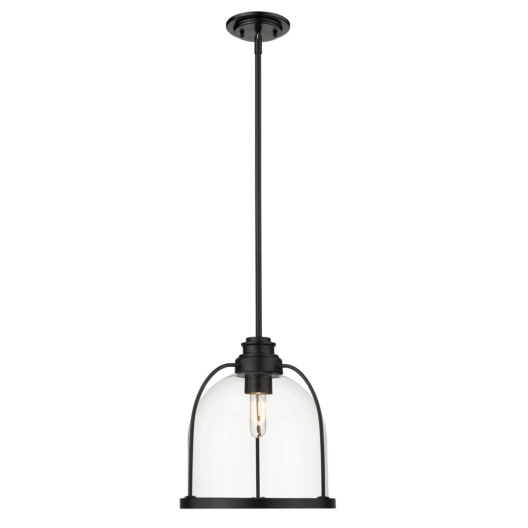 Shown in Matte Black finish and Clear glass and Clear, Dome Shaped Glass Globe shade