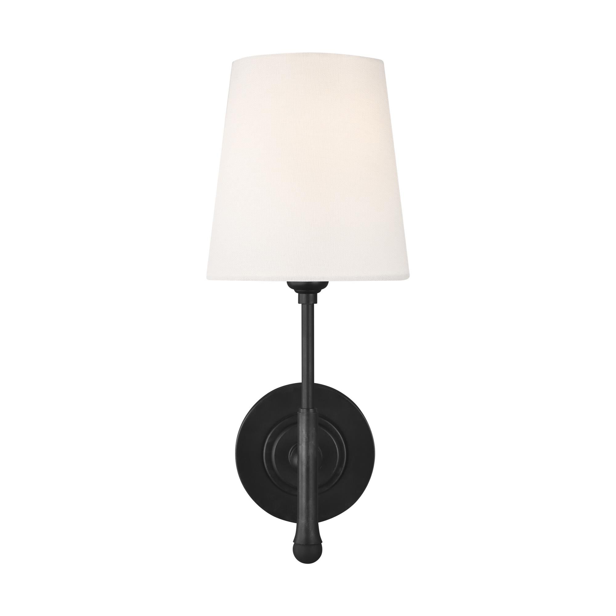 Shown in Aged Iron finish and White Linenfabric shade