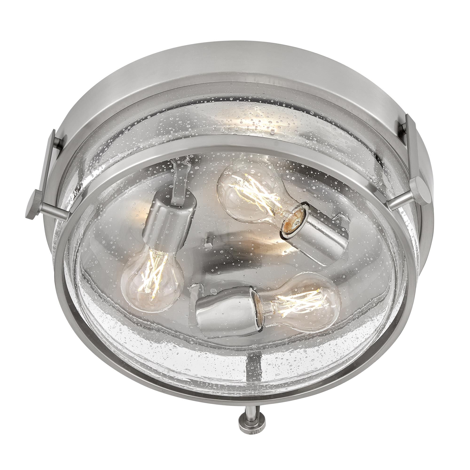Shown in Brushed Nickel finish and Clear Seedy glass