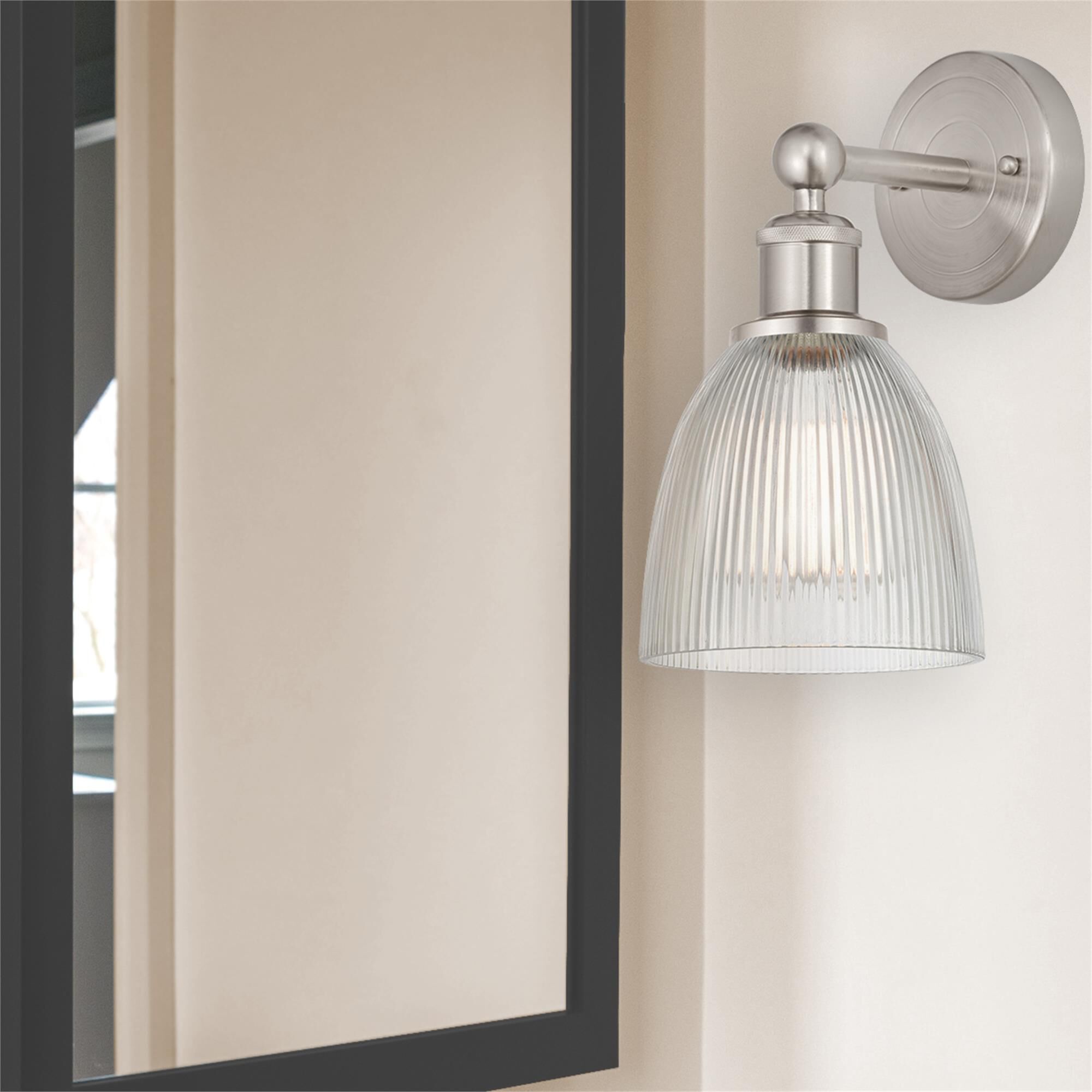 Shown in Brushed Satin Nickel  finish and Clear glass