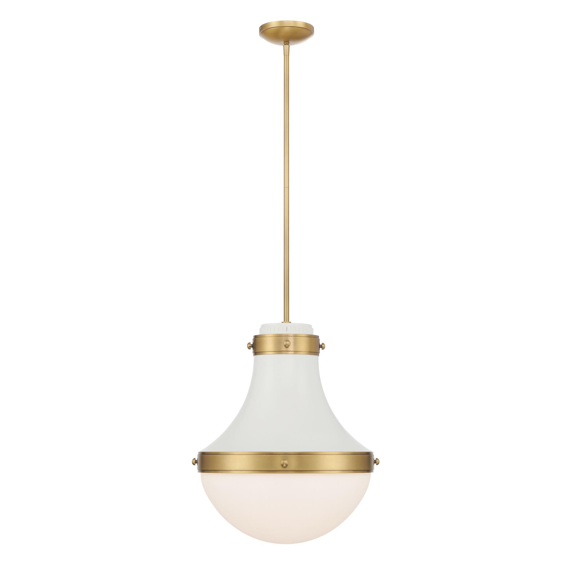 Shown in Legacy Brass & Off White Cream finish and White glass and Etched Opal Glass shade