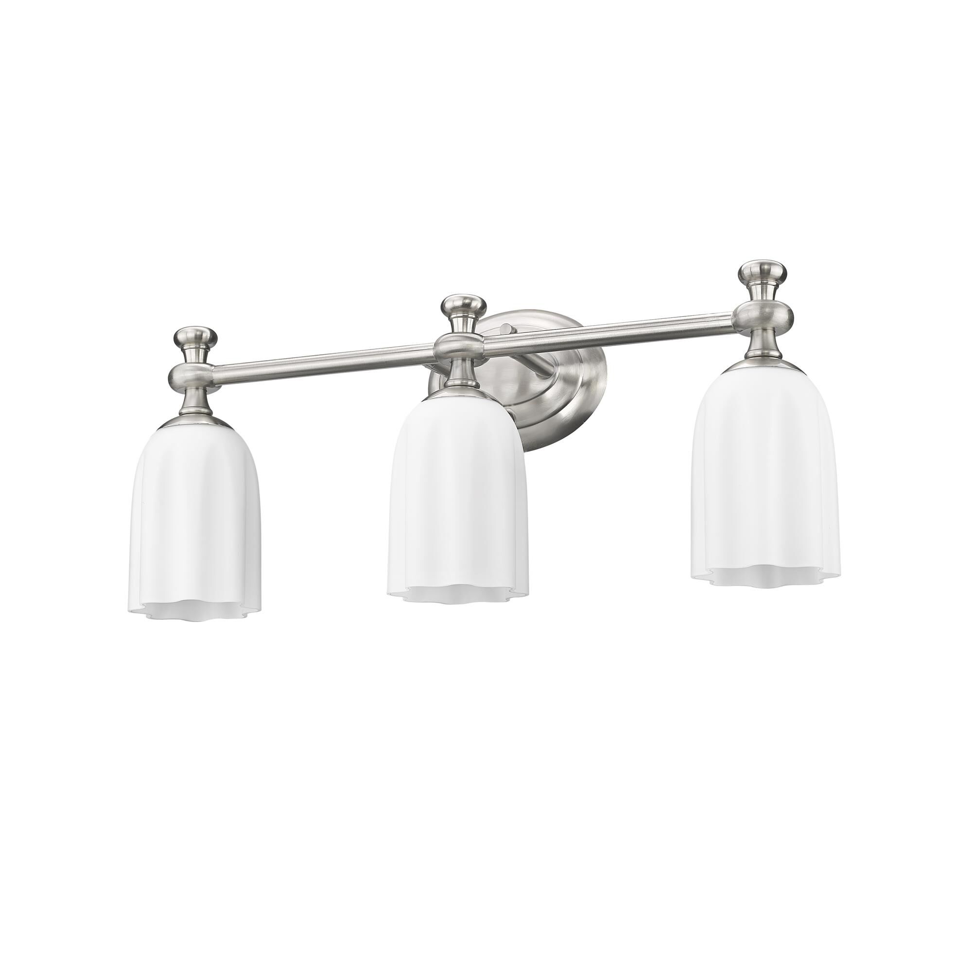 Shown in Brushed Nickel finish and Opal Etched glass and Opal Etched shade
