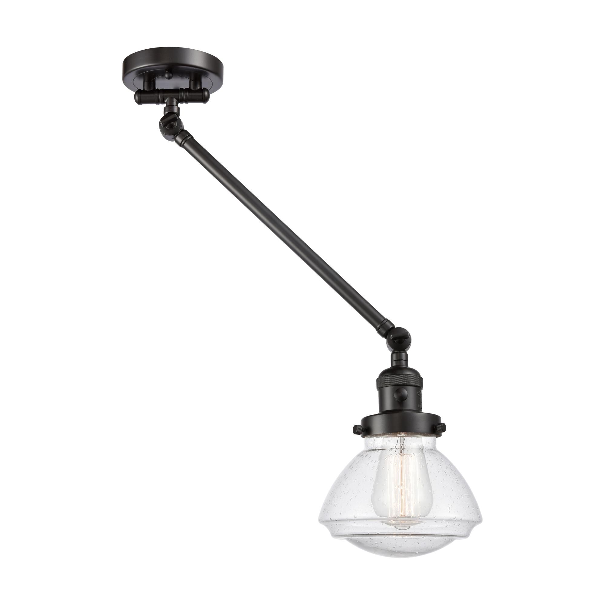 Shown in Oil Rubbed Bronze finish and Seeded Seedy Olean glass and Glass shade and Bulb Tint - Amber accent