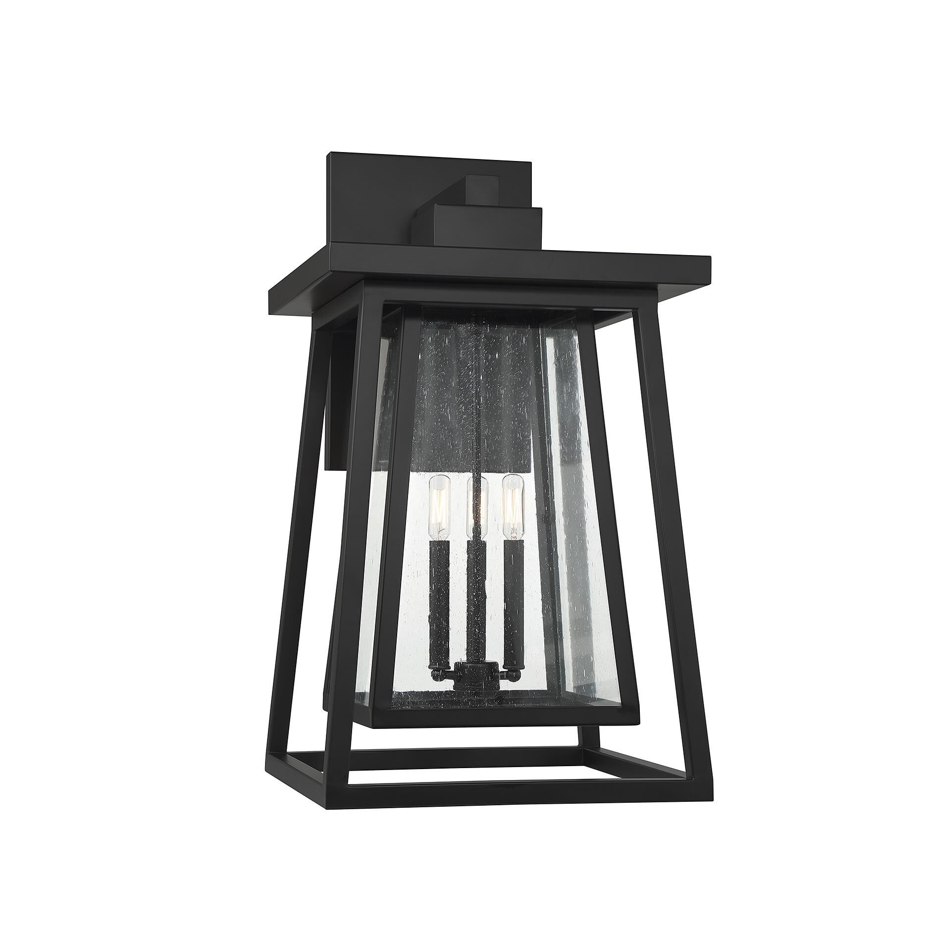 Shown in Matte Black finish and Clear Seeded glass and Glass shade