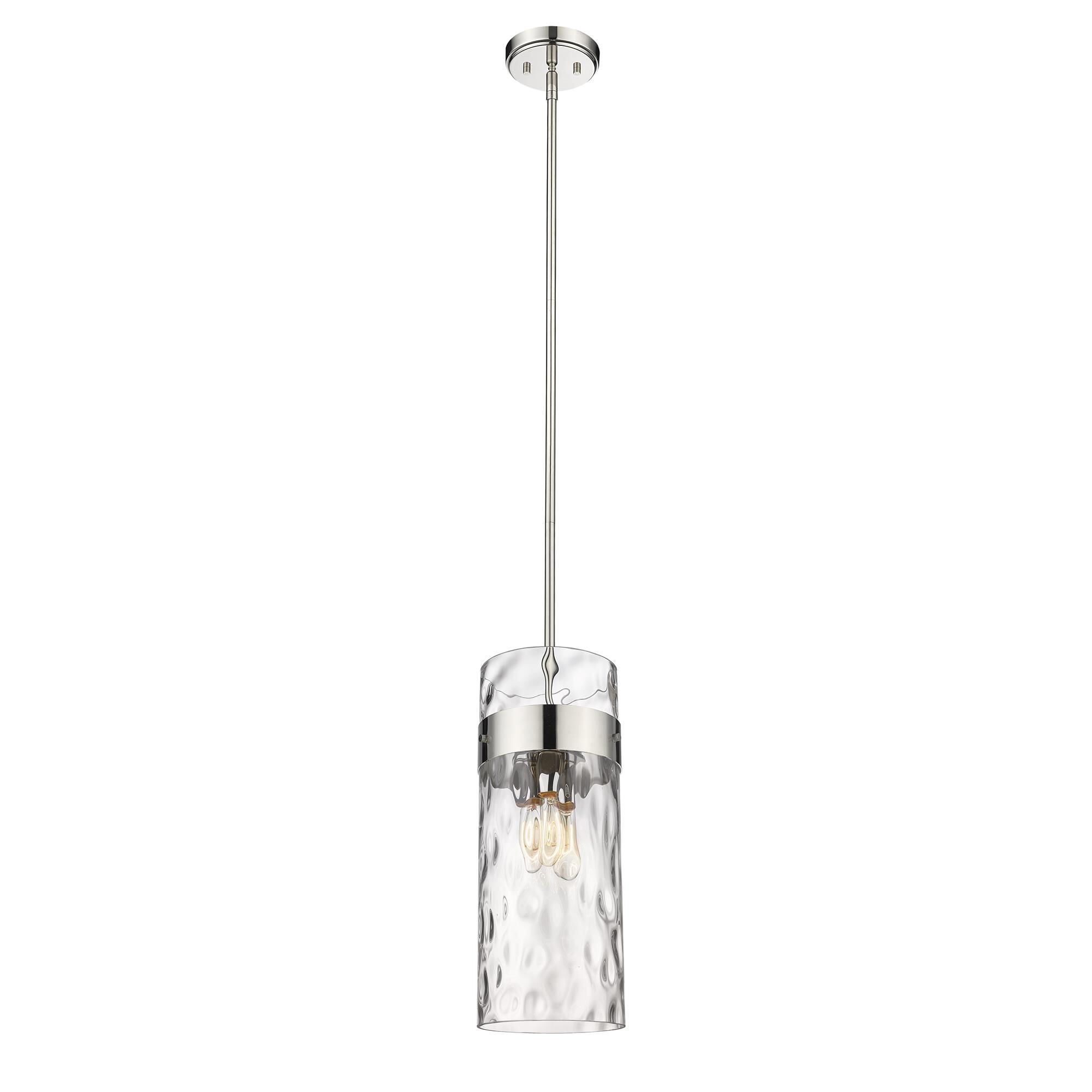 Shown in Polished Nickel finish and Glass shade
