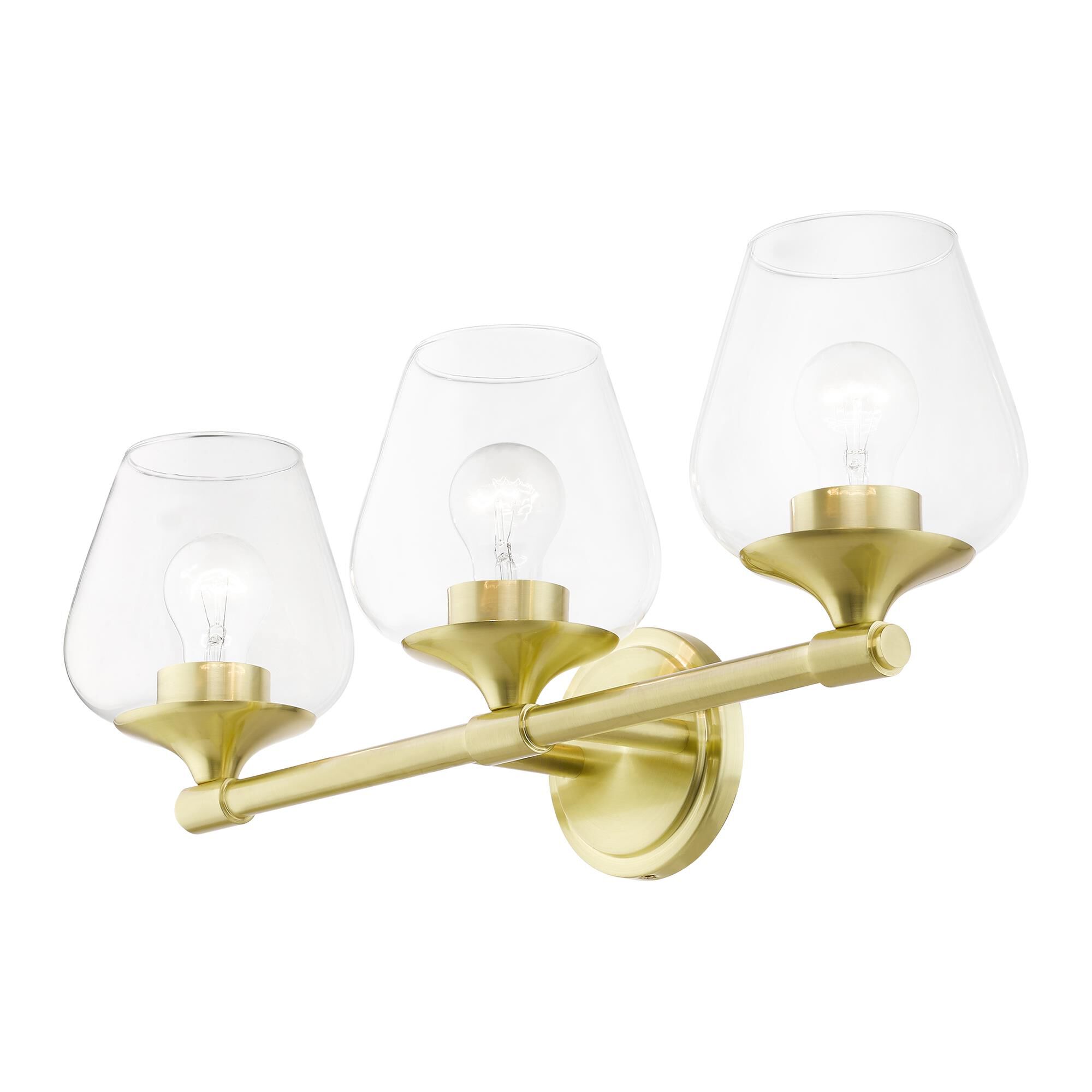 Shown in Satin Brass finish and Clear glass