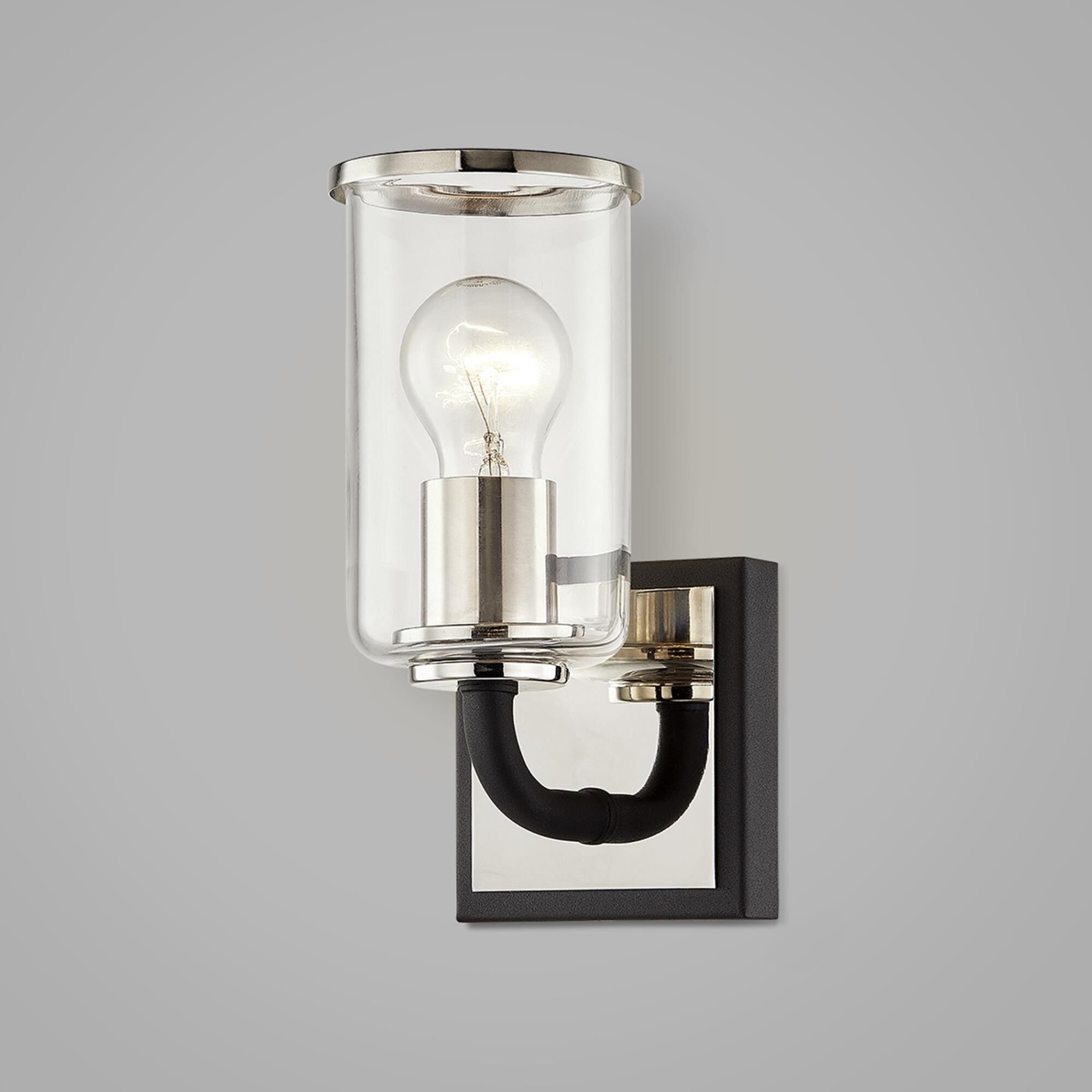 Shown in Carbide Black And Polished Nickel finish and Clear glass and Glass shade