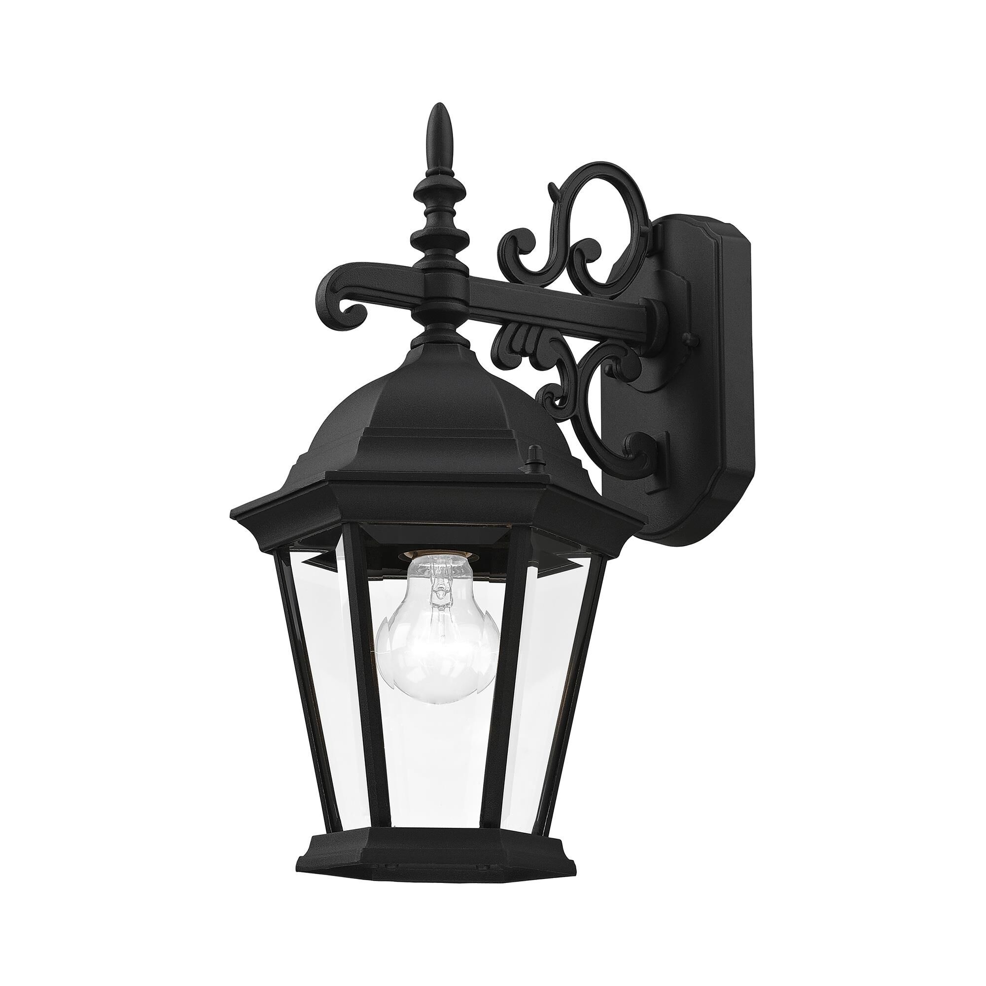 Shown in Textured Black finish and Clear Beveled glass and Clear Beveled Glass shade