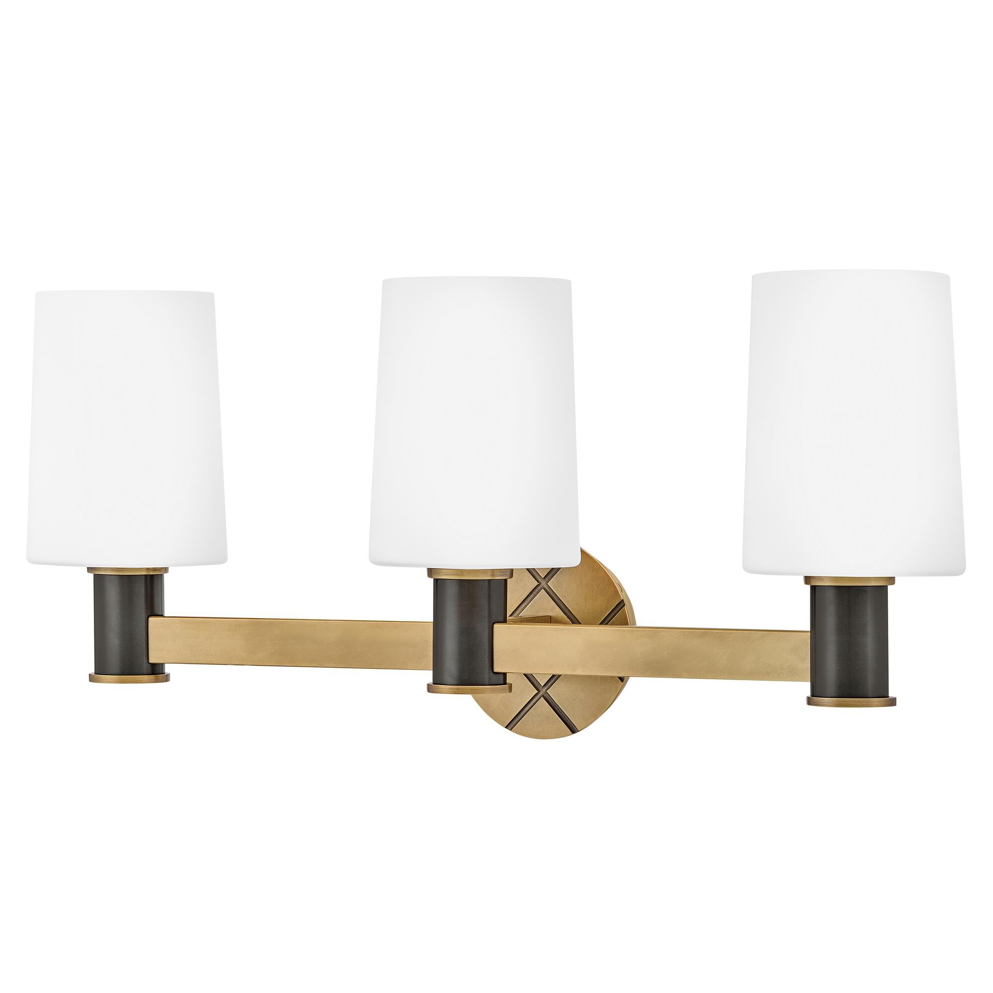 Shown in Heritage Brass finish and Etched Opal glass and Black Oxide accent