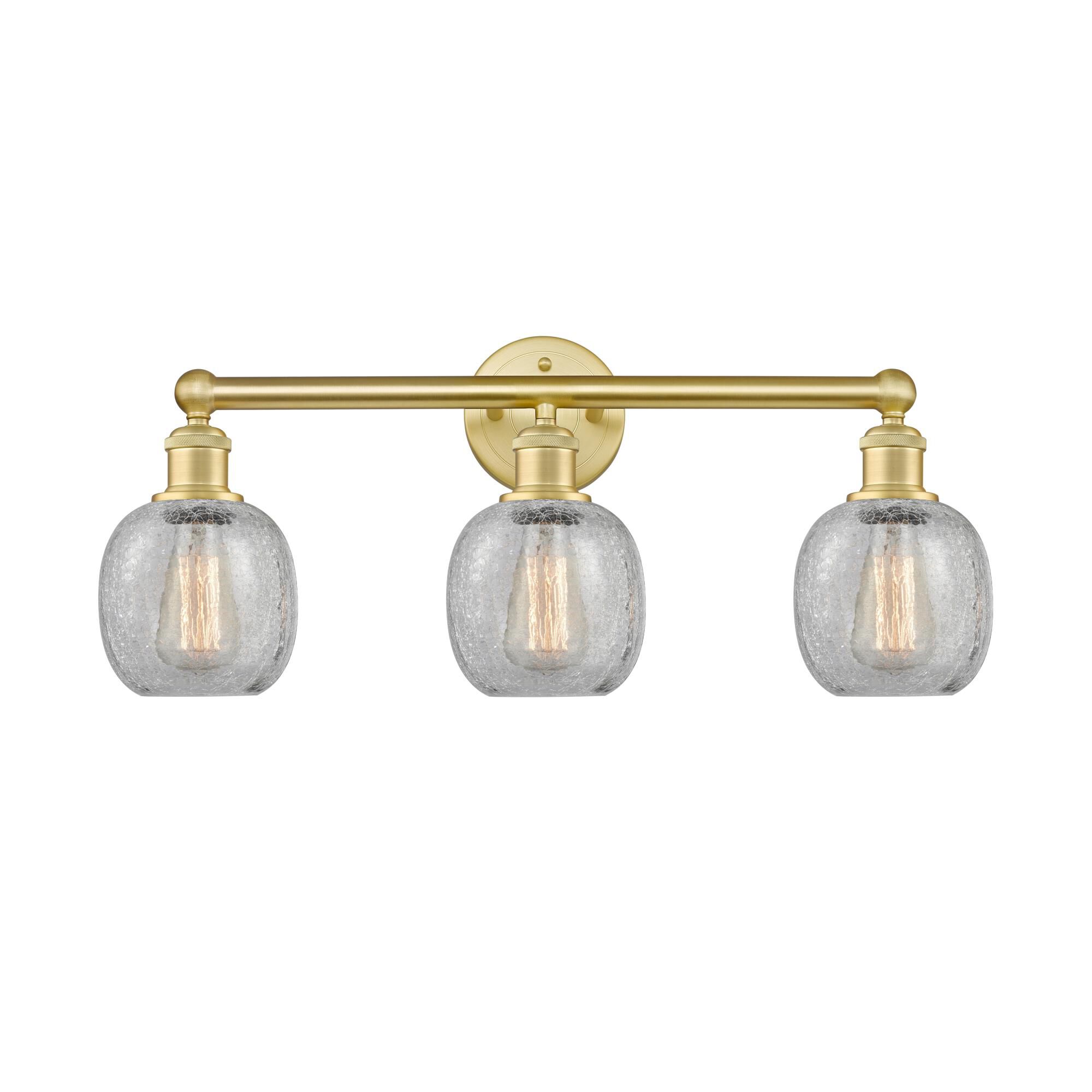 Shown in Satin Gold finish and Clear Crackle glass