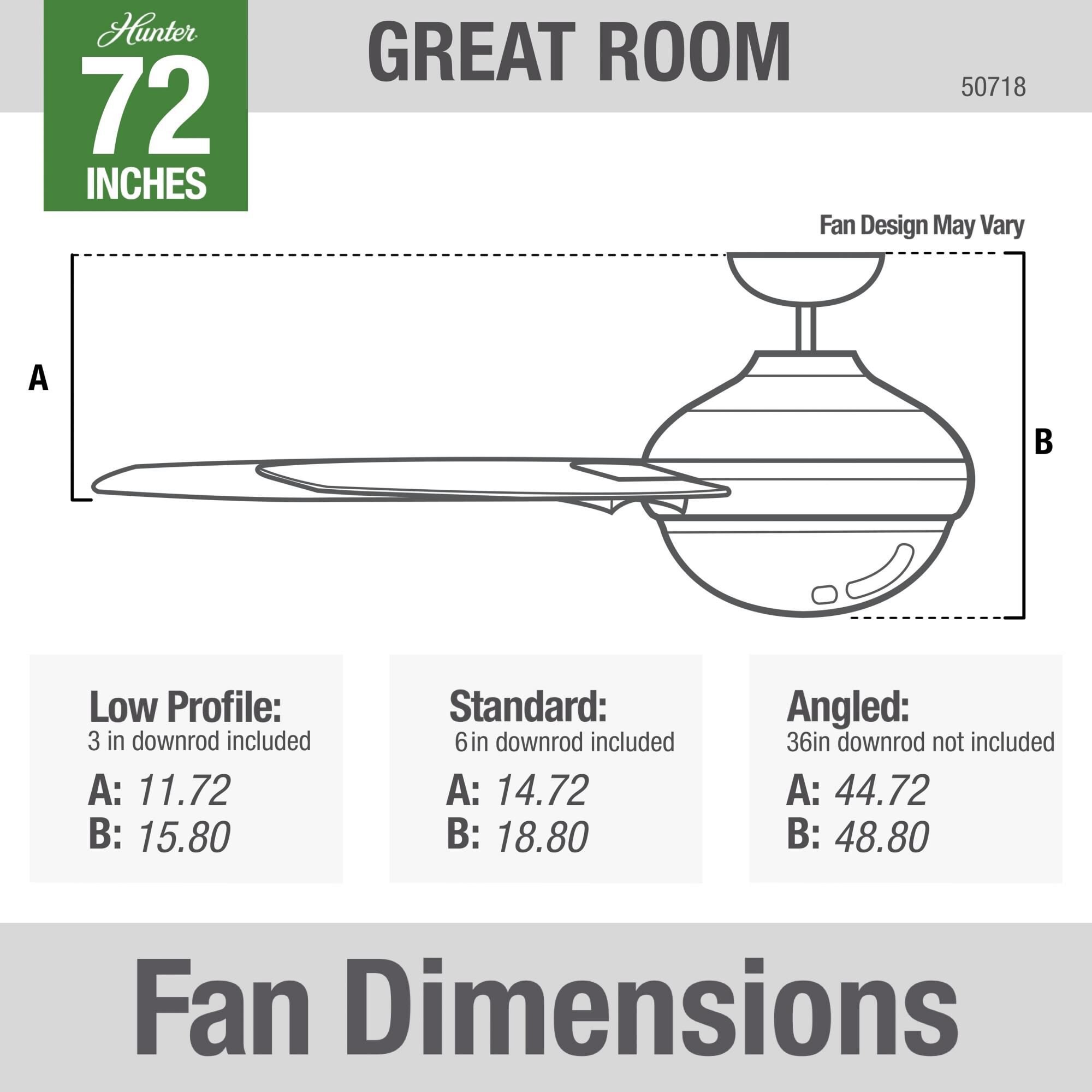 Overton 72 Inch Ceiling Fan with Light Kit by Hunter Fan