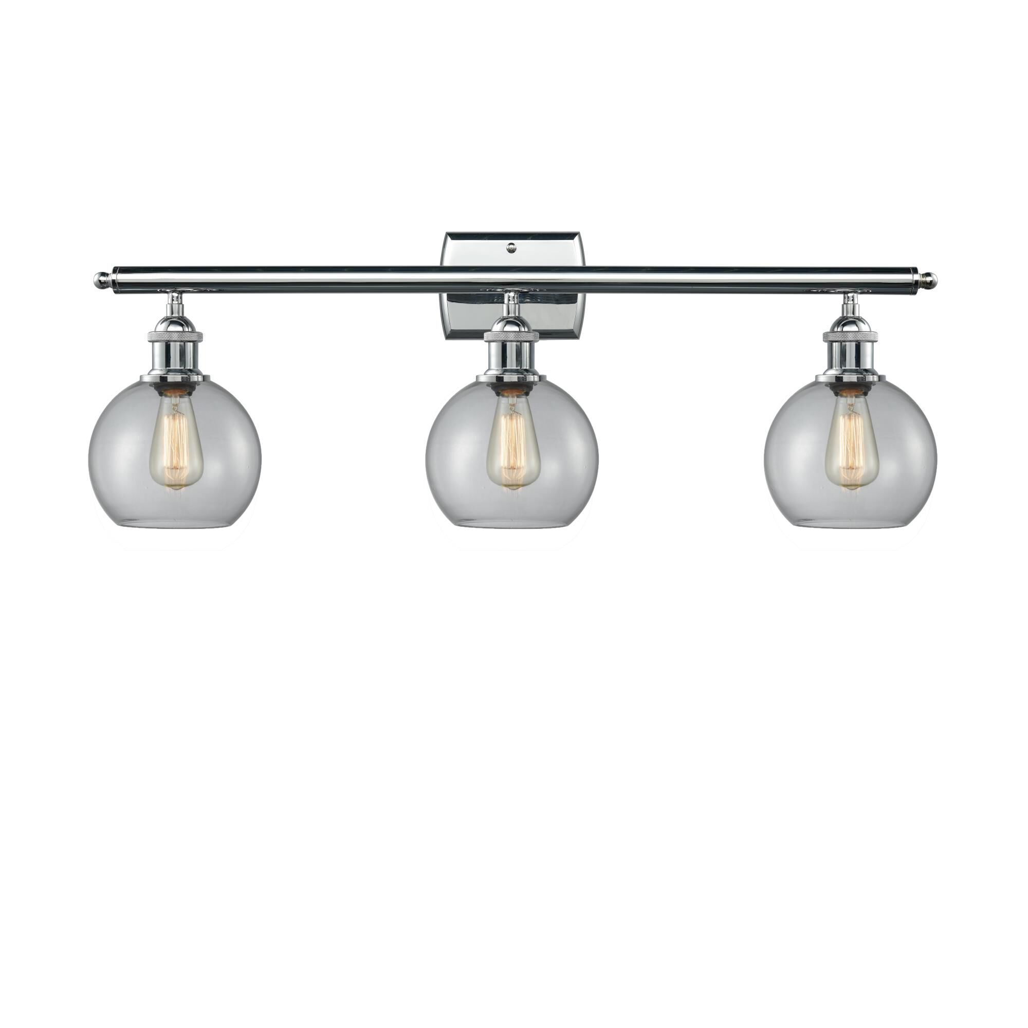 Shown in Polished Chrome finish and Clear Globe glass