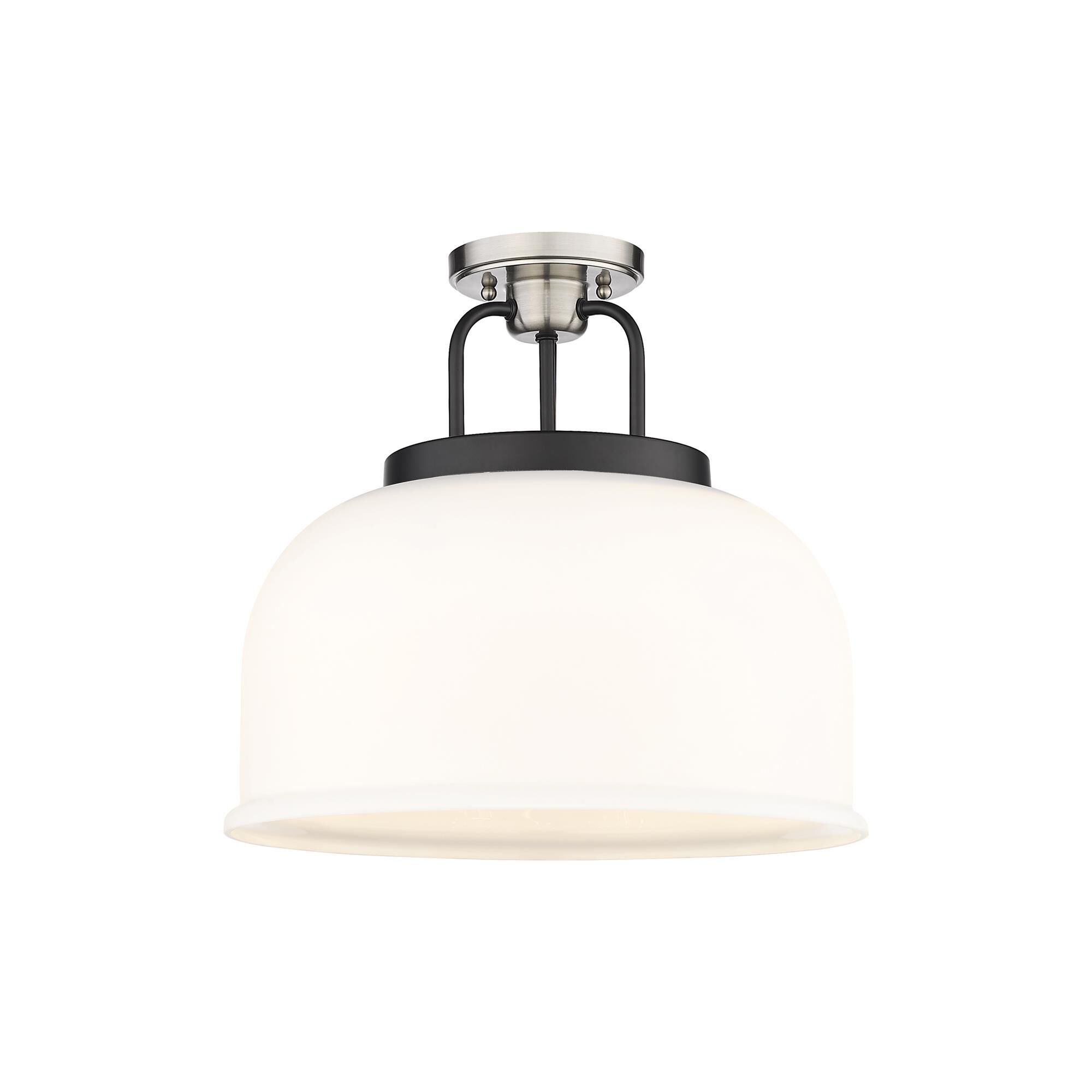 Shown in Black Satin Nickel finish and Matte White glass