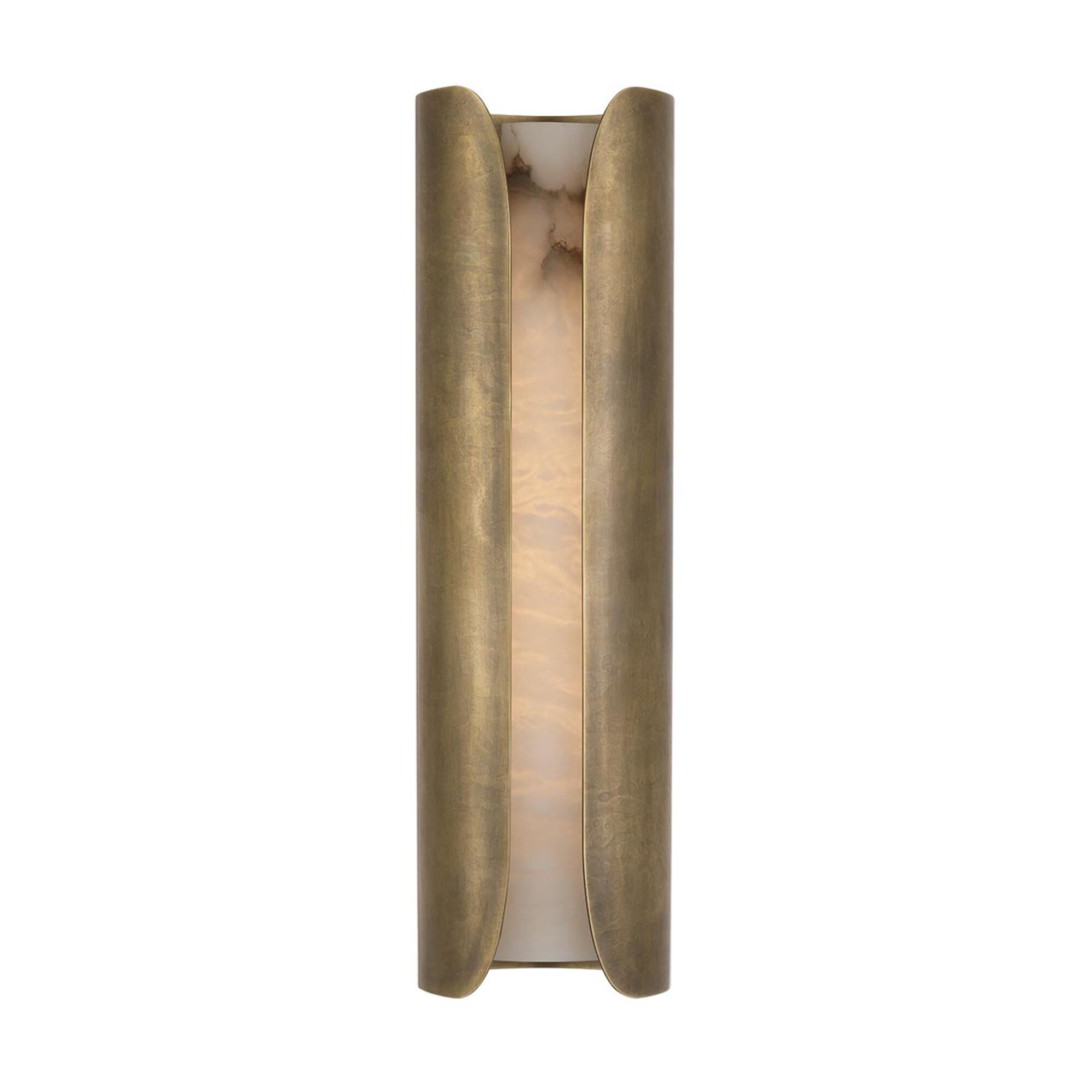 Shown in Mottled Brass finish and Alabaster shade