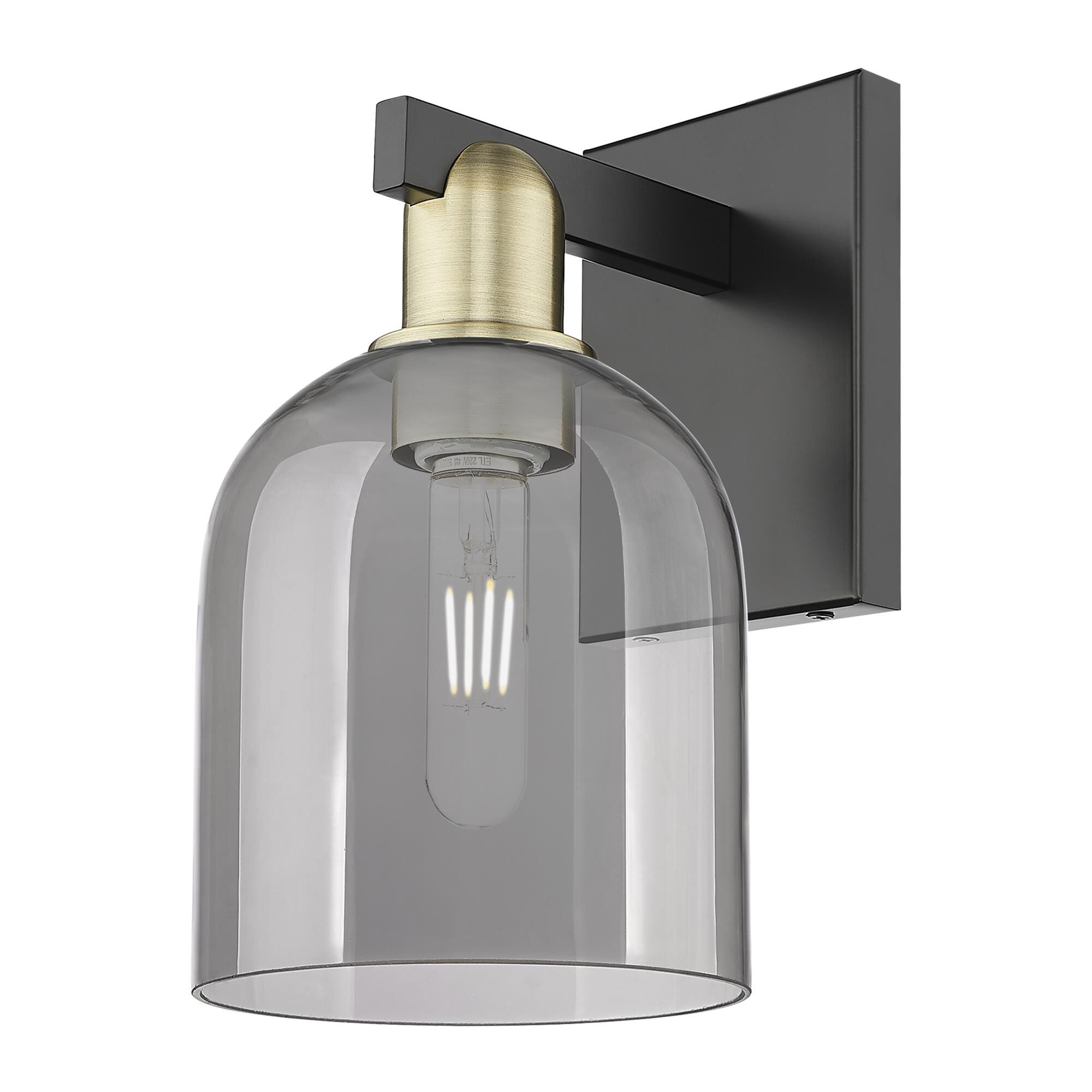 Shown in Black Antique Brass finish and Light Smoke glass