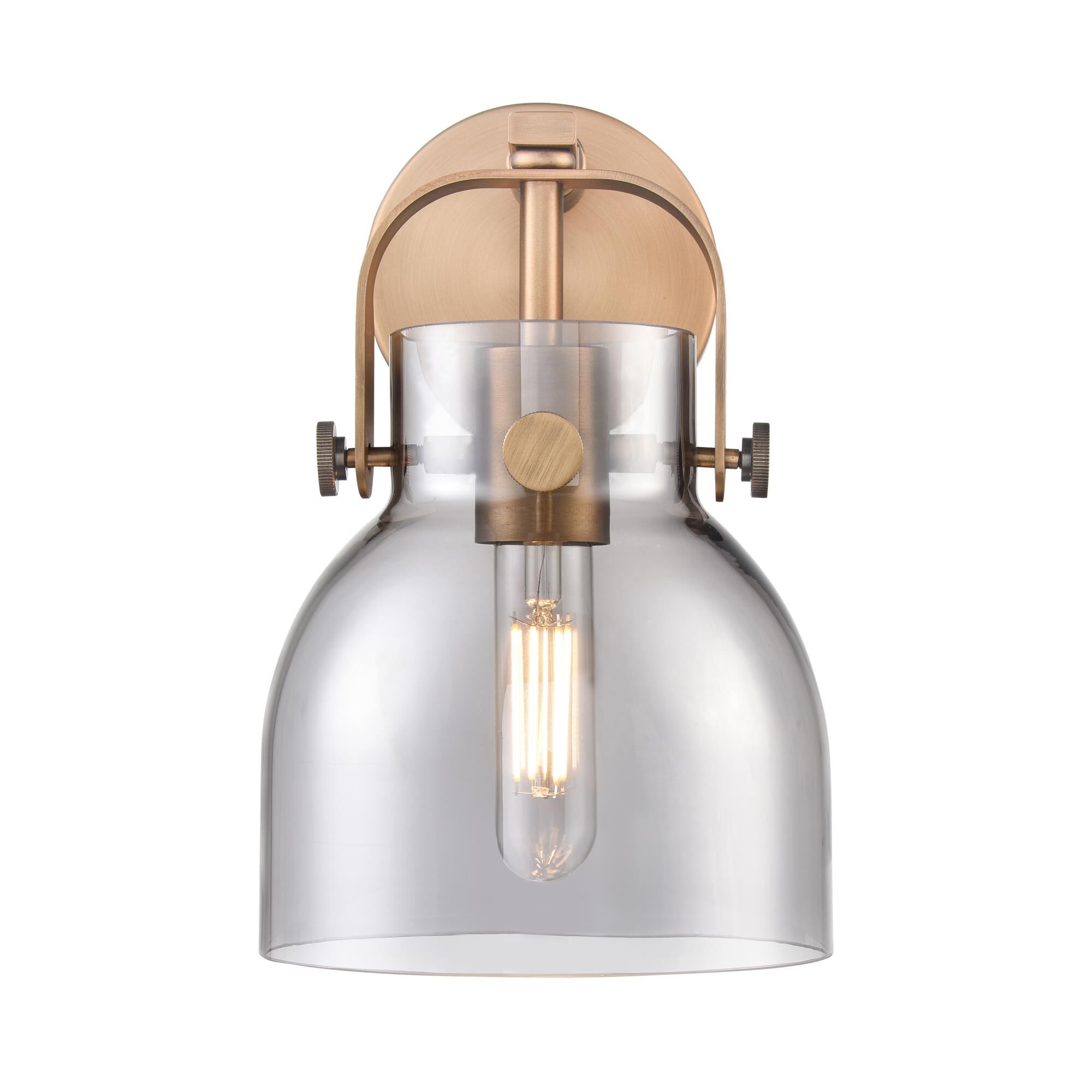 Shown in Brushed Brass finish and Plated Smoke glass