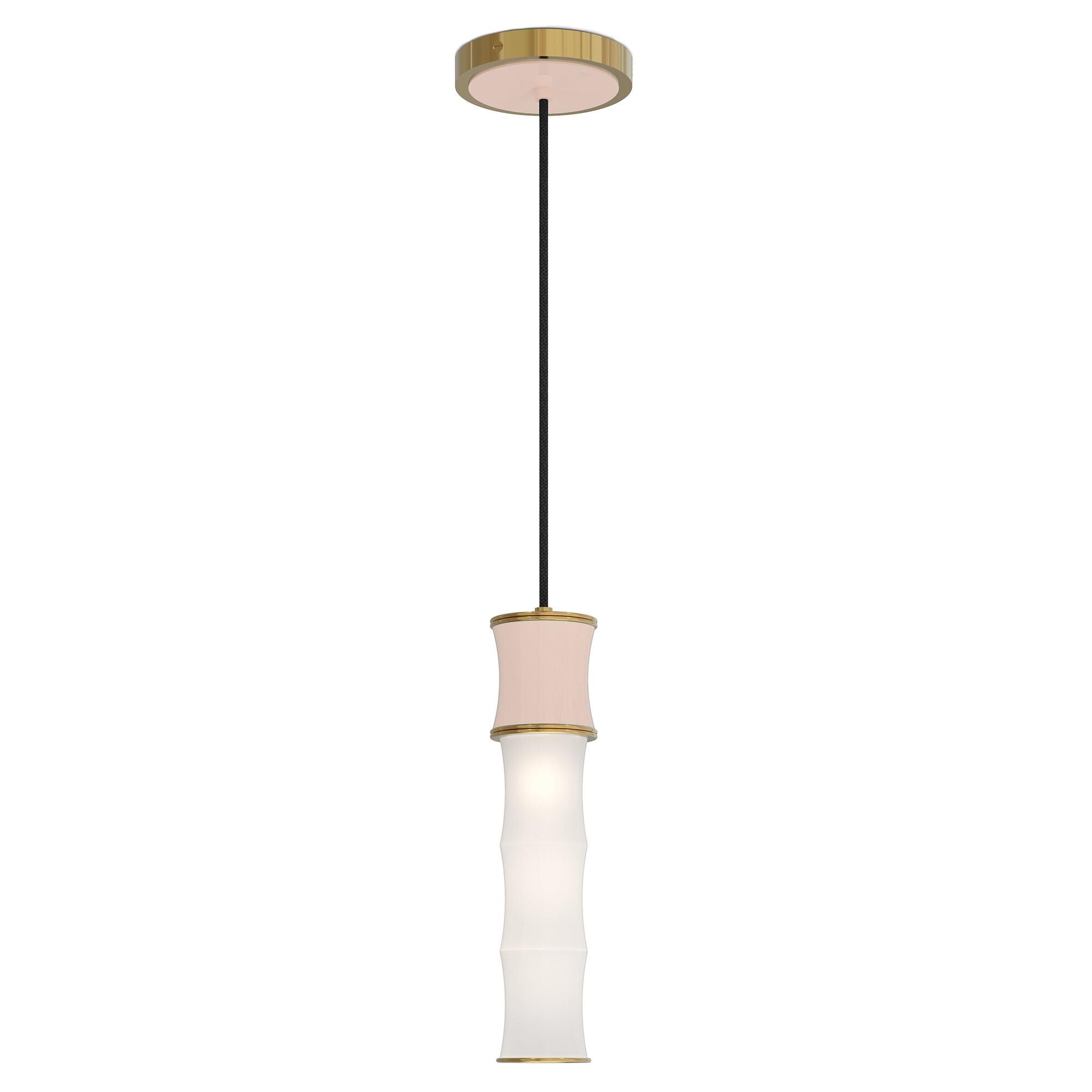 Shown in Rose Water finish and White Frosted glass and Modern Brass accent