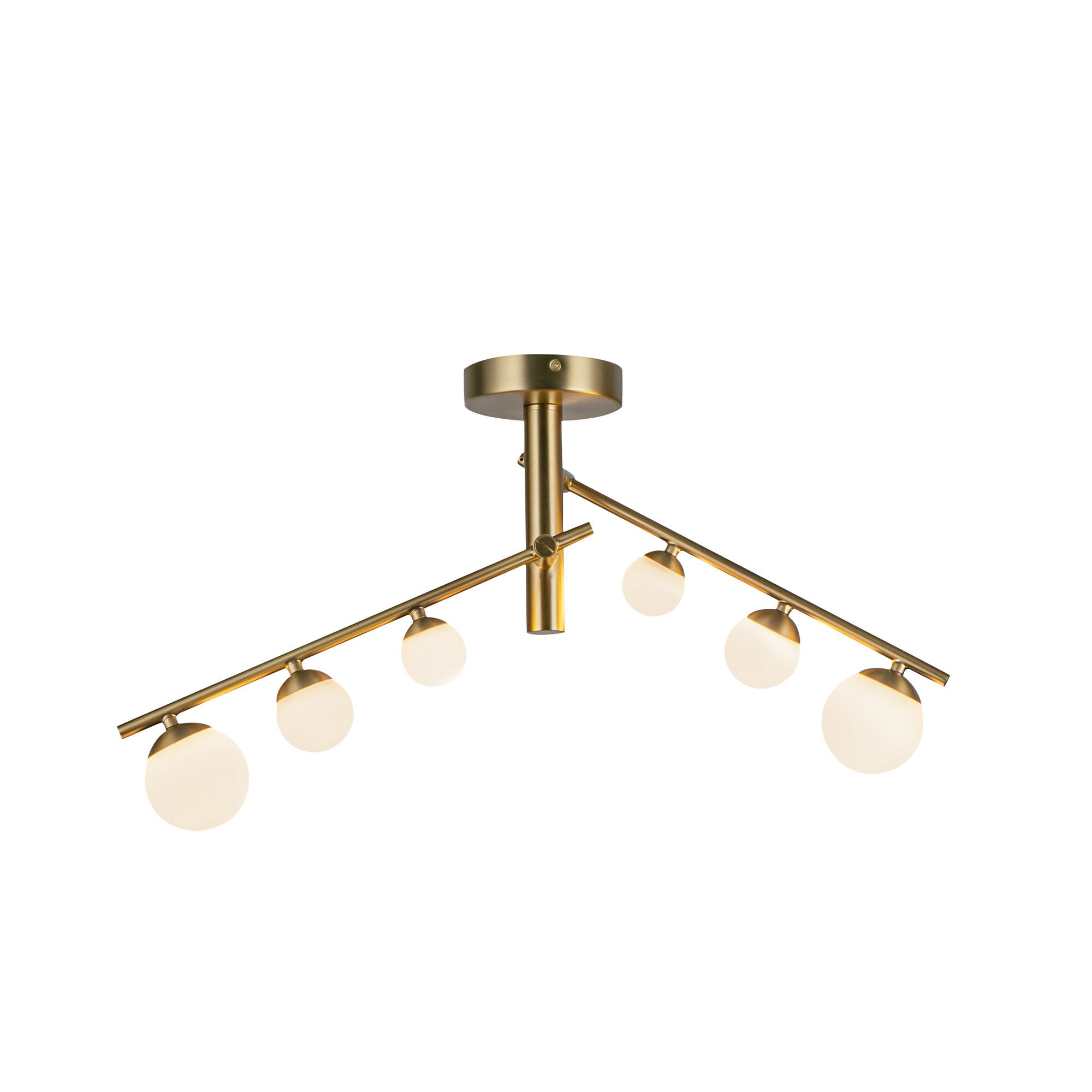 Shown in Brushed Gold finish and Matte Opal glass