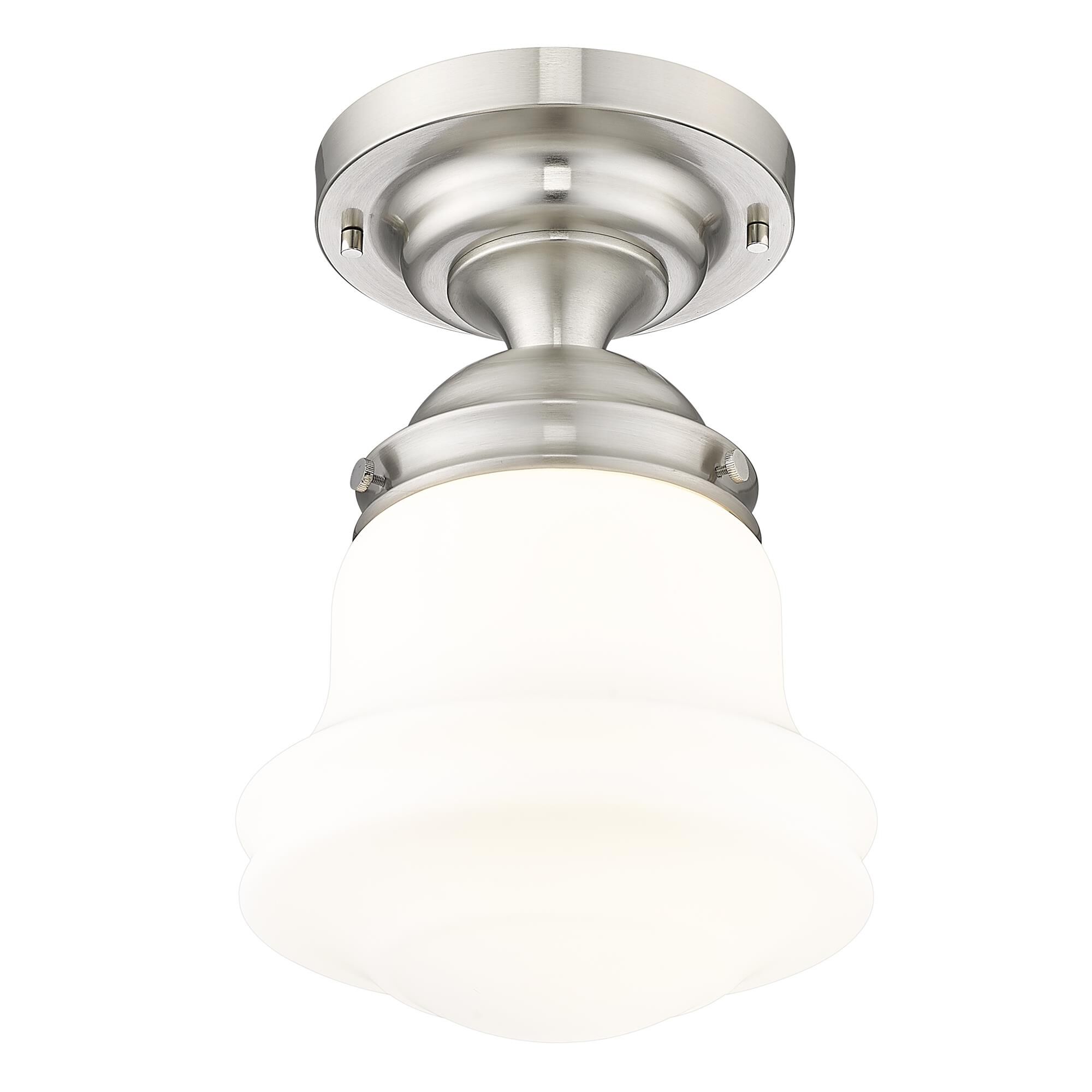Shown in Brushed Nickel finish and Matte Opal glass and Matte Opal shade