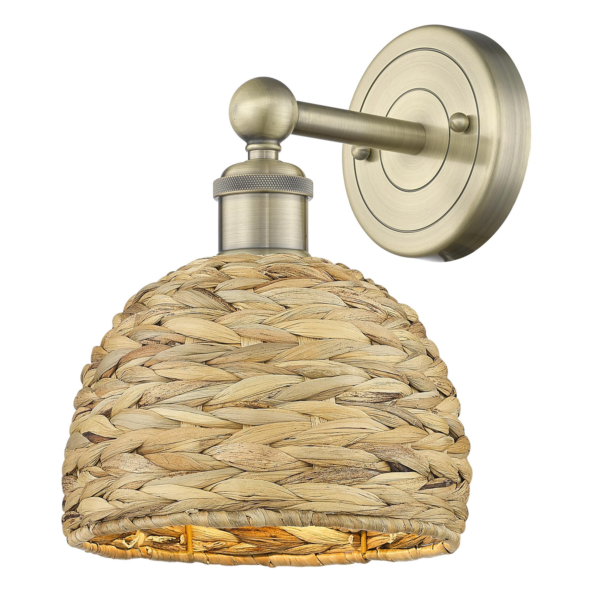 Shown in Antique Brass finish and Natural shade