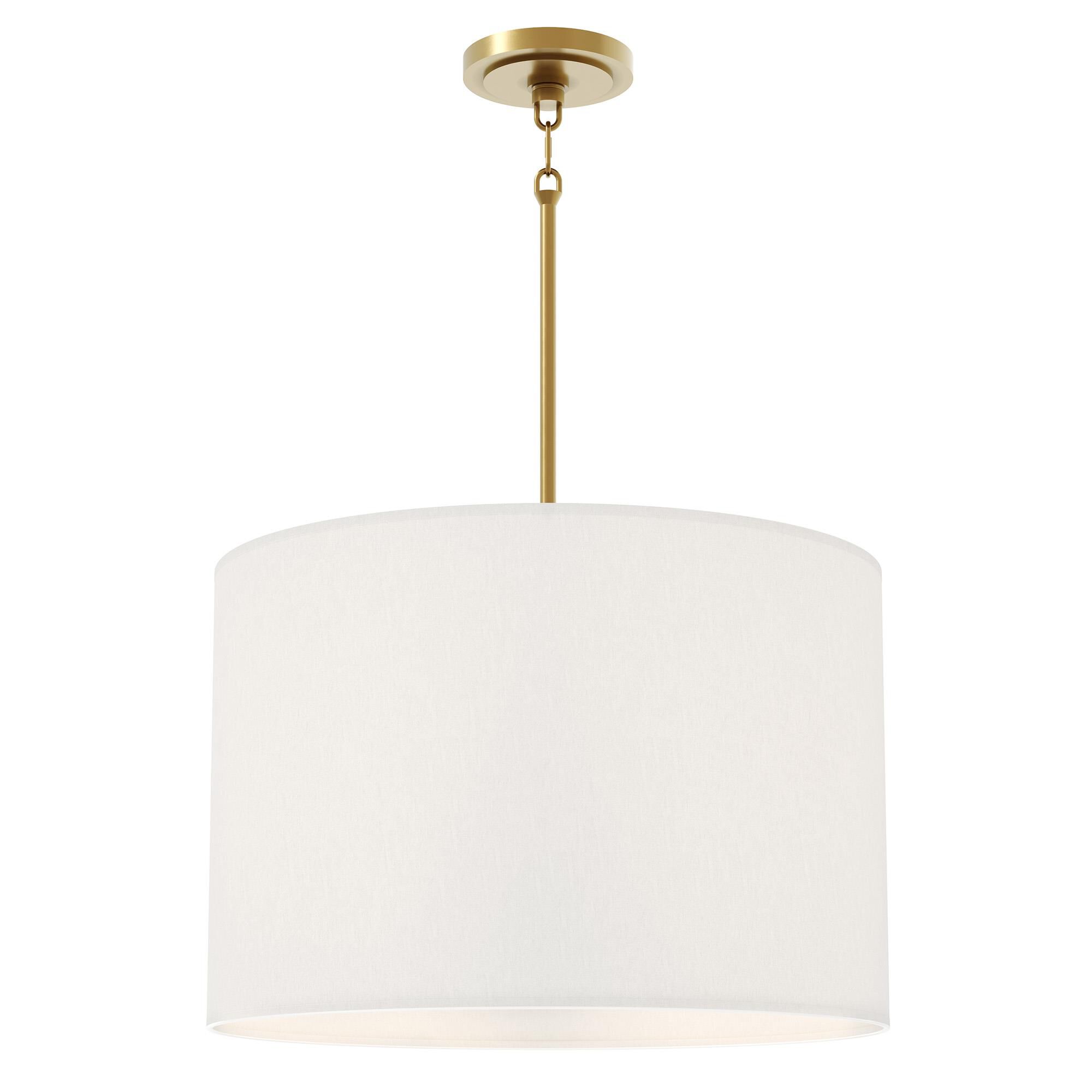 Shown in Modern Brass finish and Shannon Oyster Fabric shade