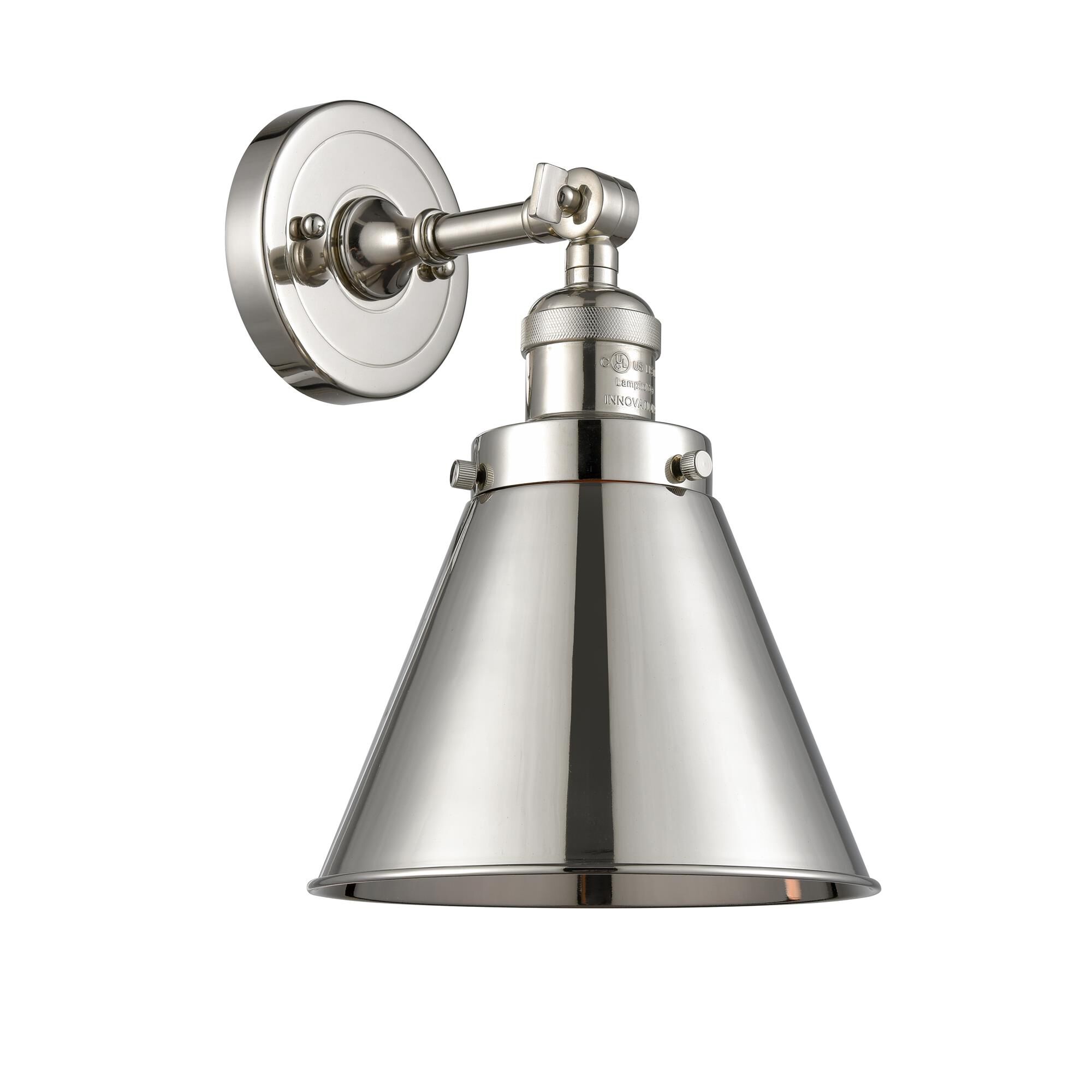 Shown in Polished Nickel finish and Metal - Polished Nickel - Cone shade